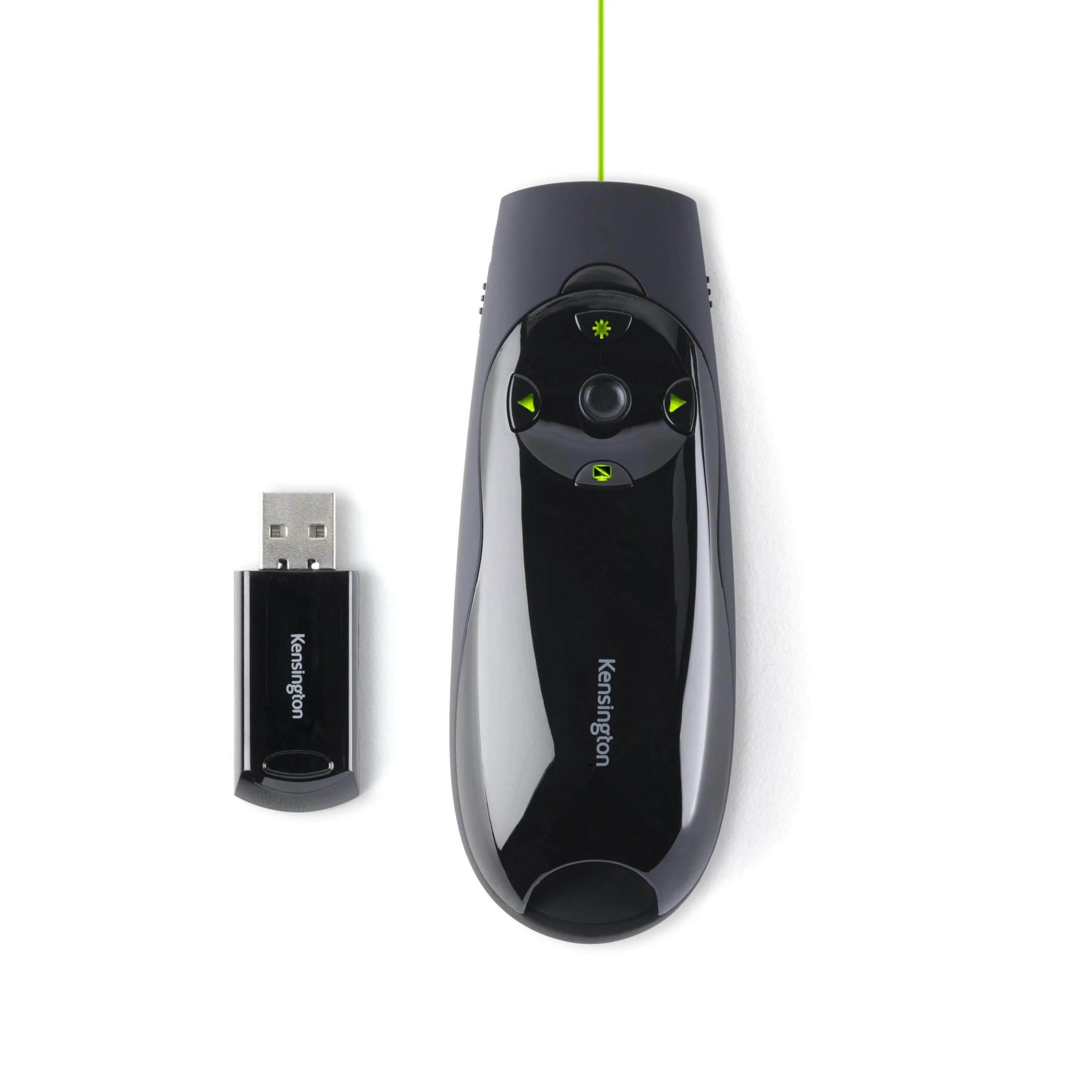Kensington Prezenter Expert – bezprzewodowy przycisk do prezentacji USB z zielonym wskaźnikiem laserowym i sterowaniem kursorem, kompatybilny z Windows i macOS, zasięg 45 m (K72426EU)