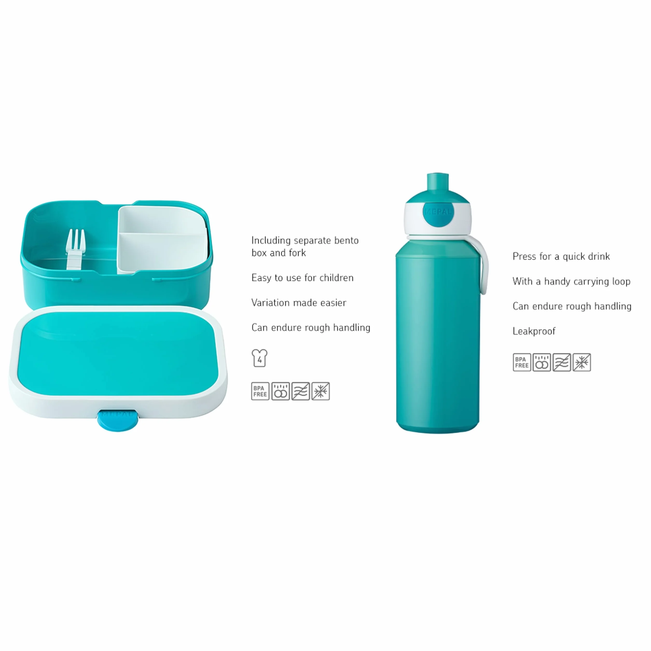 Mepal Zestaw Śniadaniowy dla Dzieci z Butelką na Napoje Typu Pop-Up i Pudełkiem na Lunch, do Szkoły Lub w Podróż, bez BPA, 400 ml i 750 ml, Stitch