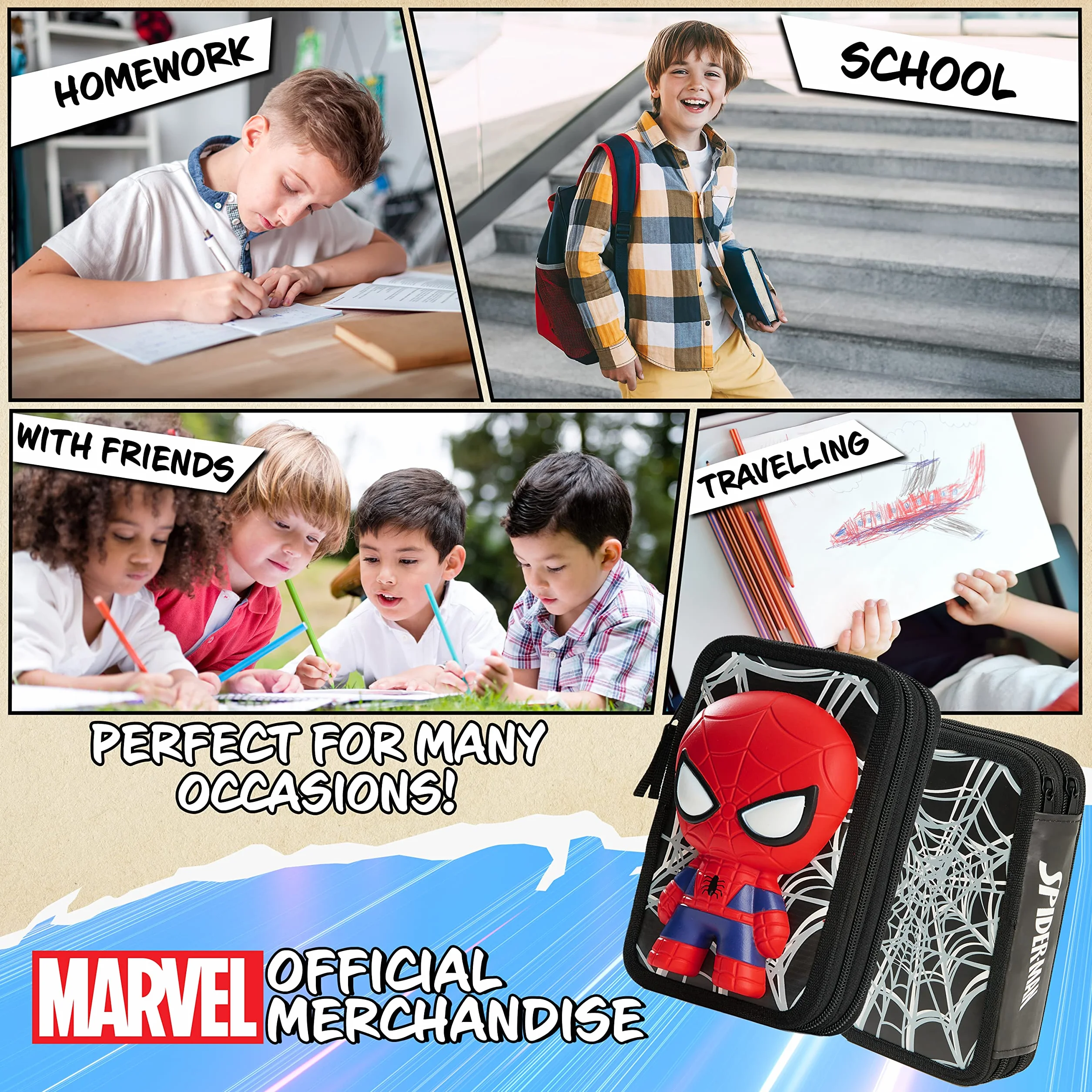 Marvel Piórnik chłopięcy z przegródkami filc Spiderman Avengers prezent szkoła