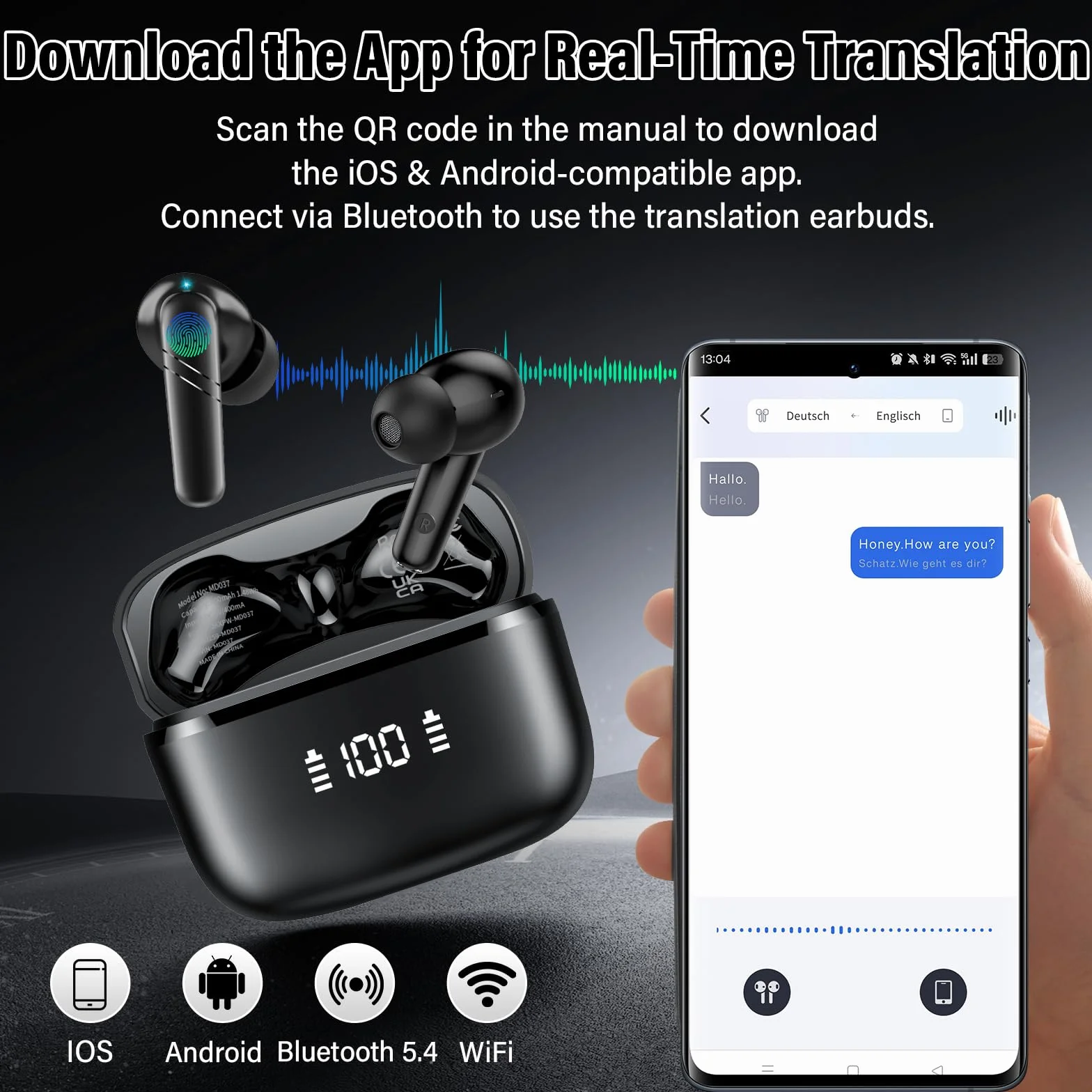 AI Instant Voice Translator, 3 w 1, słuchawki do natychmiastowego tłumacza z 144 językami, 200+ aplikacje AI