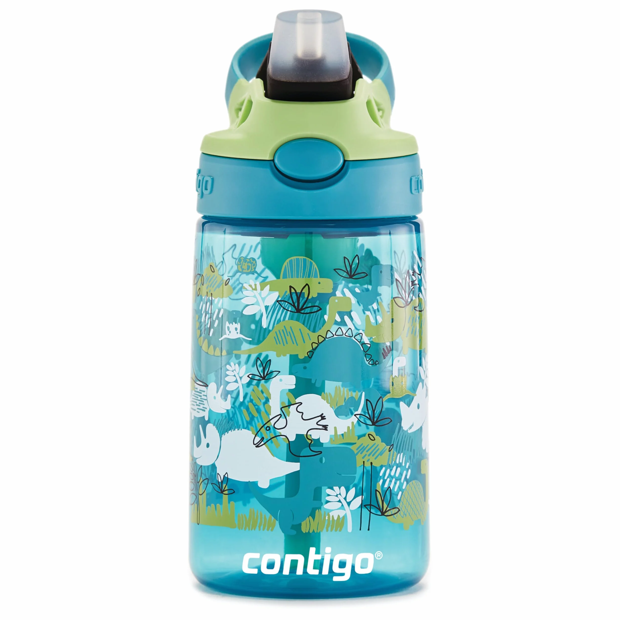 Contigo Butelka na wodę dla dzieci Easy Clean Autospout ze słomką, butelka na napoje ze stali nierdzewnej bez BPA, 100% szczelna, łatwa do czyszczenia, idealna do przedszkola, Dinoboy