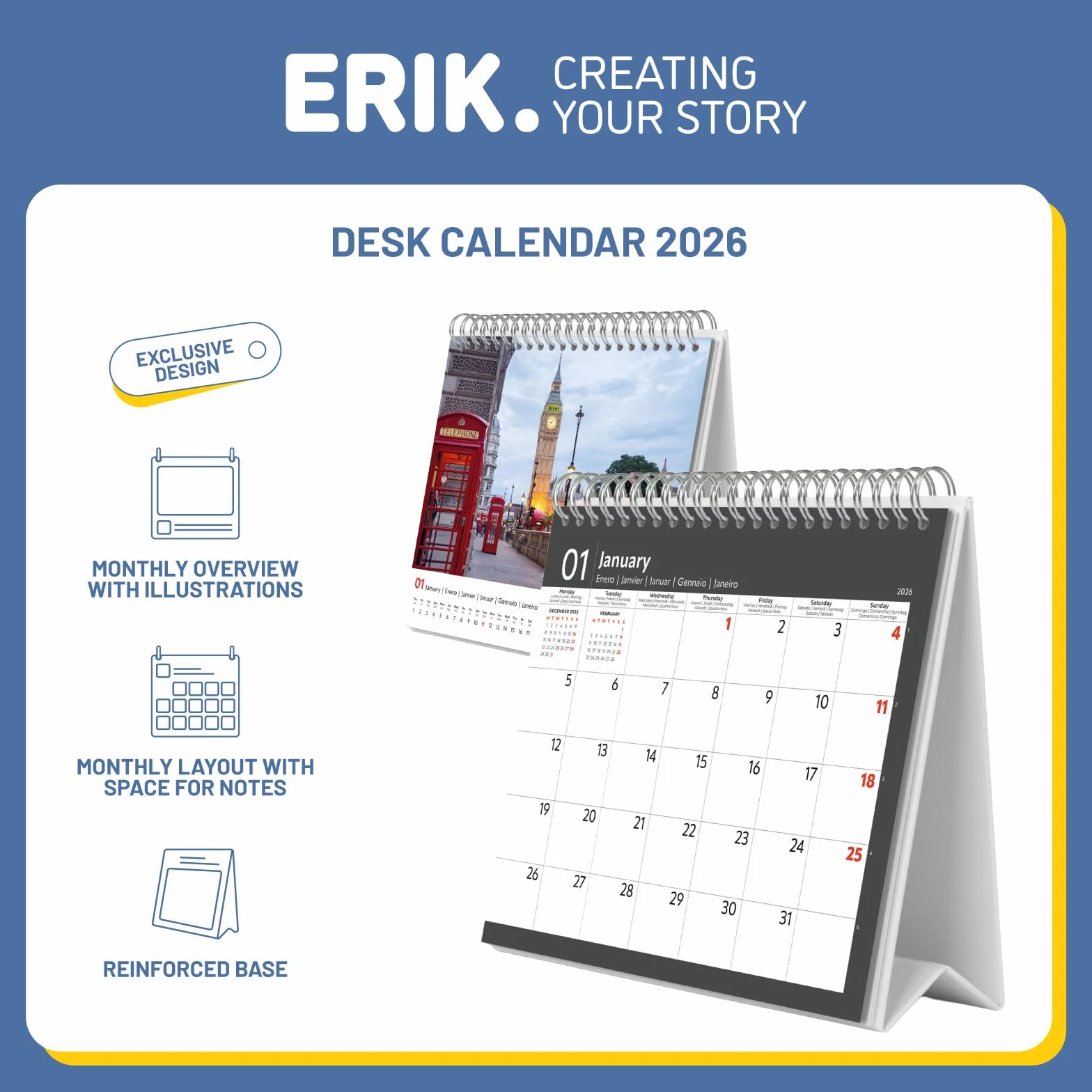 Grupo Erik Desk Calendar 2026 - London Monthly Planner, Desktop Gifts Under 10 Pounds