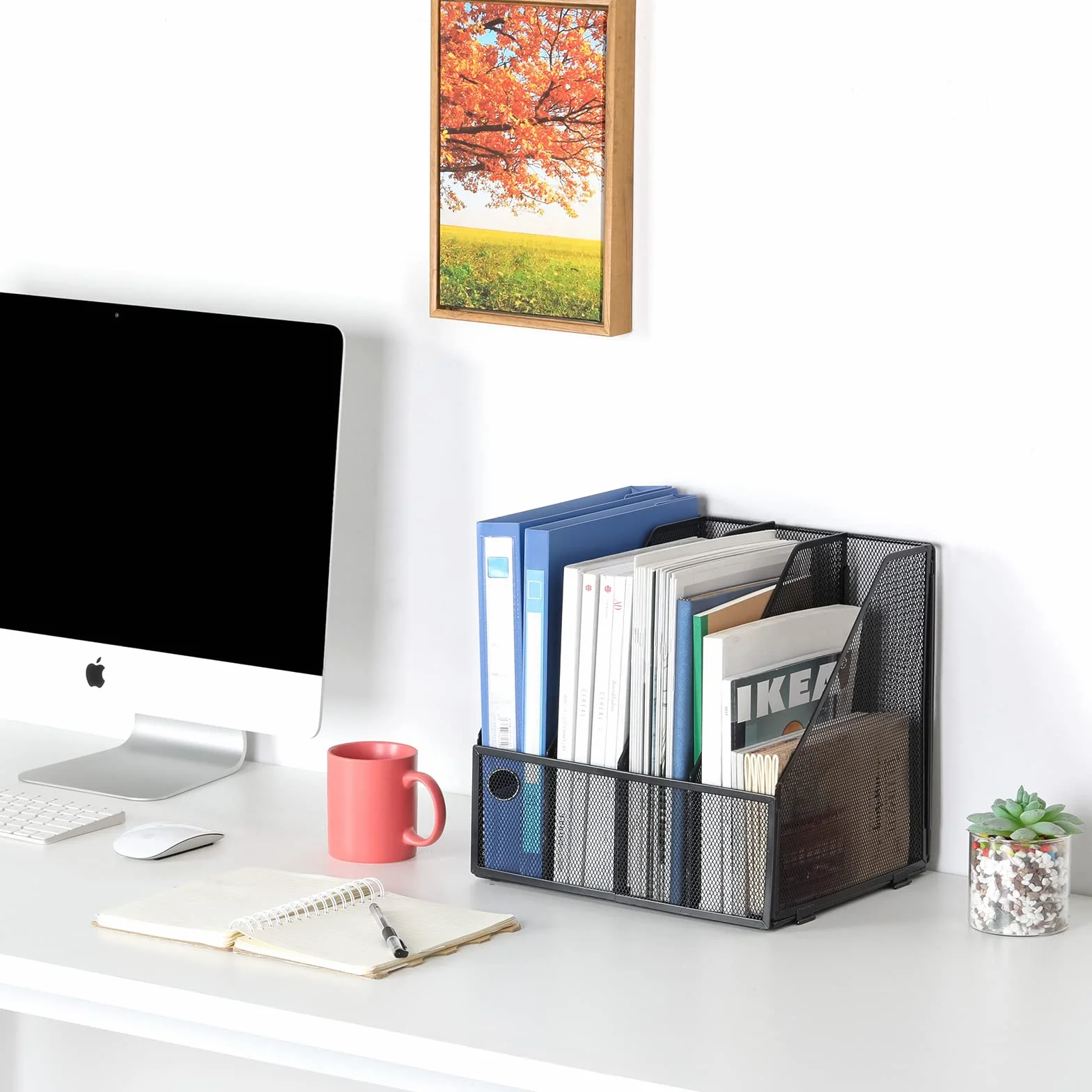 EasyPAG Stojak na Dokumenty A4 4 Przedziały Metal Siatka,Segregator Stojący,Półki na Foldery,Organizer na Biurko,Taca na Czasopisma,Półka na Listy do Domu & Biura,Czarny
