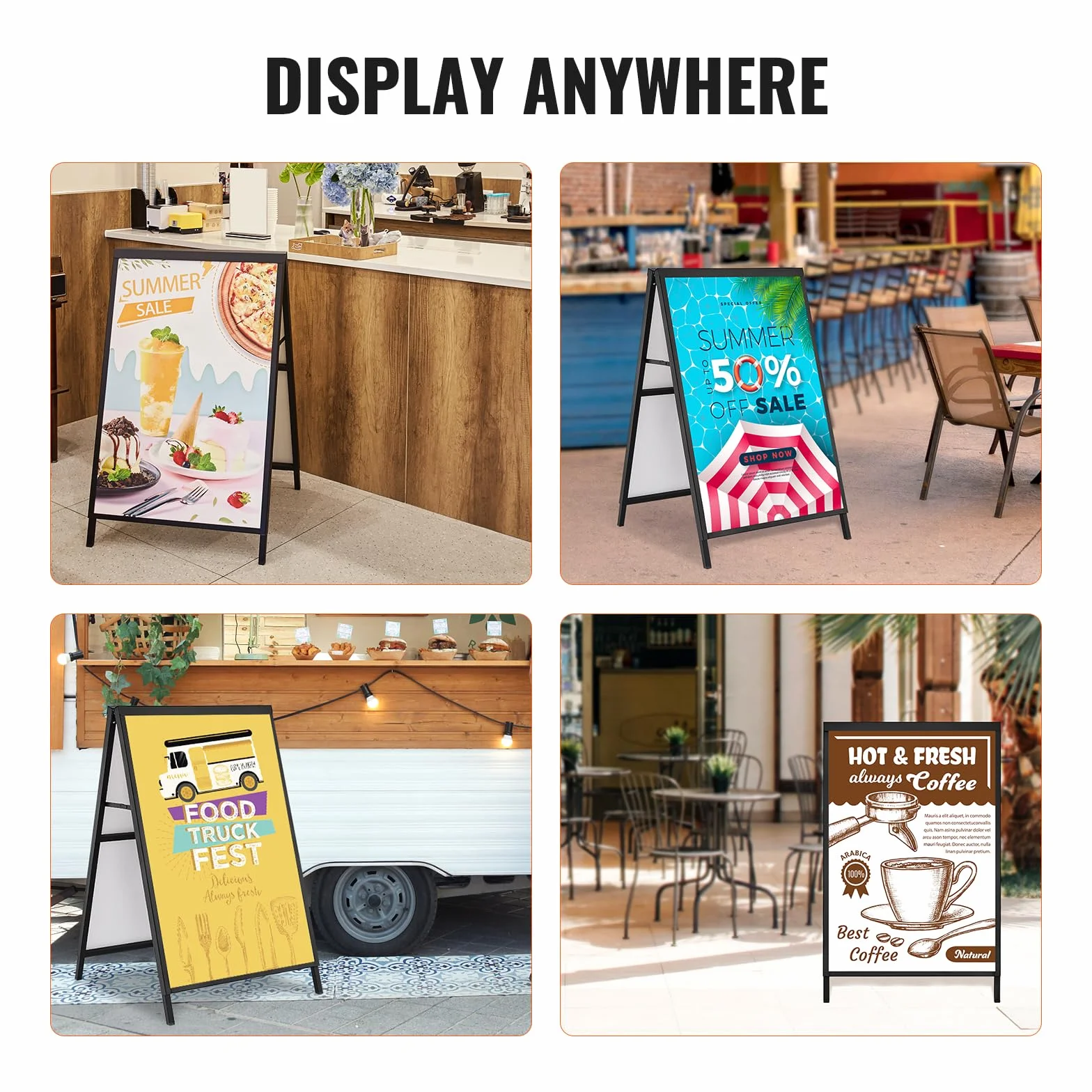 VEVOR Stoper dla klientów, stojak na chodnik, tablica reklamowa 61 x 91 cm, stojak na plakat, stal Q235, stojak na plakaty z ramą A, stojak reklamowy, stojak na chodniki do restauracji, barów, kawiarni, firm itd.