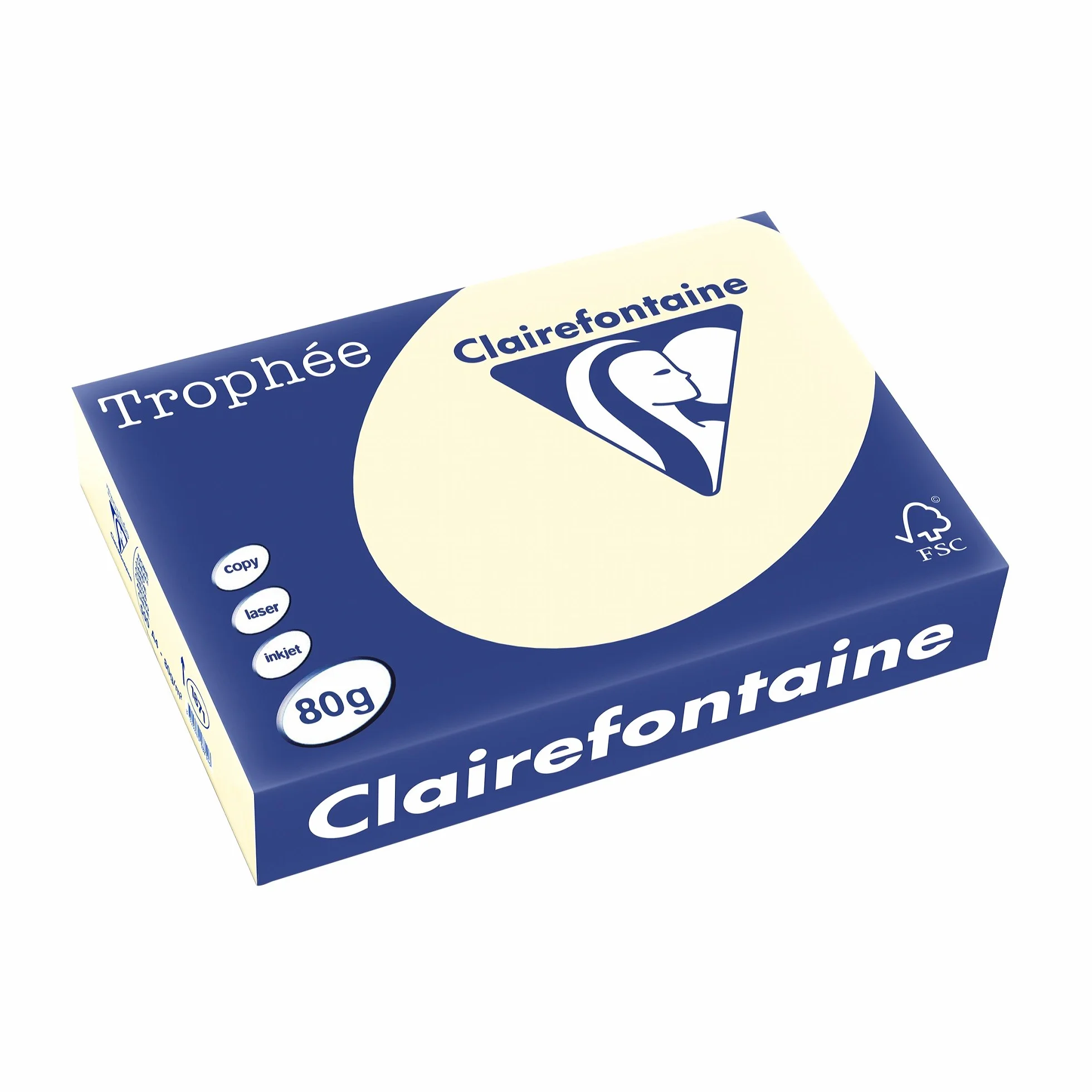 Clairefontaine 1871C – Ries papier do drukarki/kserokopiarki Trophee, intensywne kolory, DIN A4, 80 g, 500 arkuszy, kość słoniowa, 1 ryza