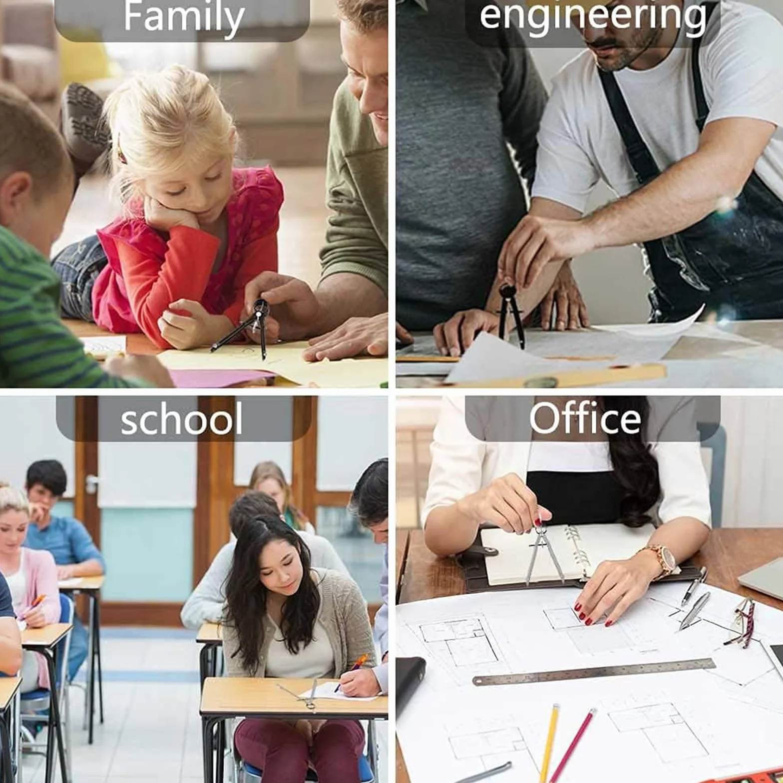 FYSL 2-częściowy profesjonalny zestaw cyrkla do geometrii, cyrkiel do geometrii dla szkoły podstawowej kompas do szybkiej regulacji z centralnym wrzecionem napędowym i zapasowymi przewodami dla uczniów szkół podstawowych