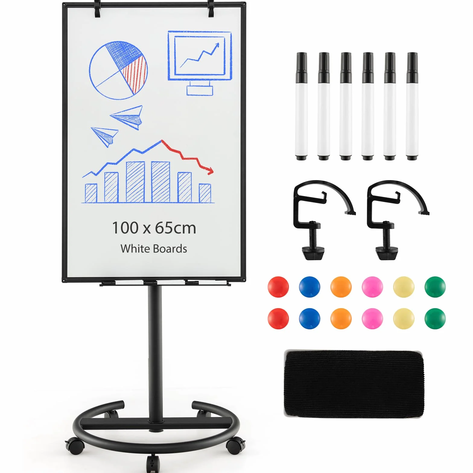 GOPLUS Stojak na flipchart 100 x 65 cm mobilna tablica suchościeralna regulowana wysokość