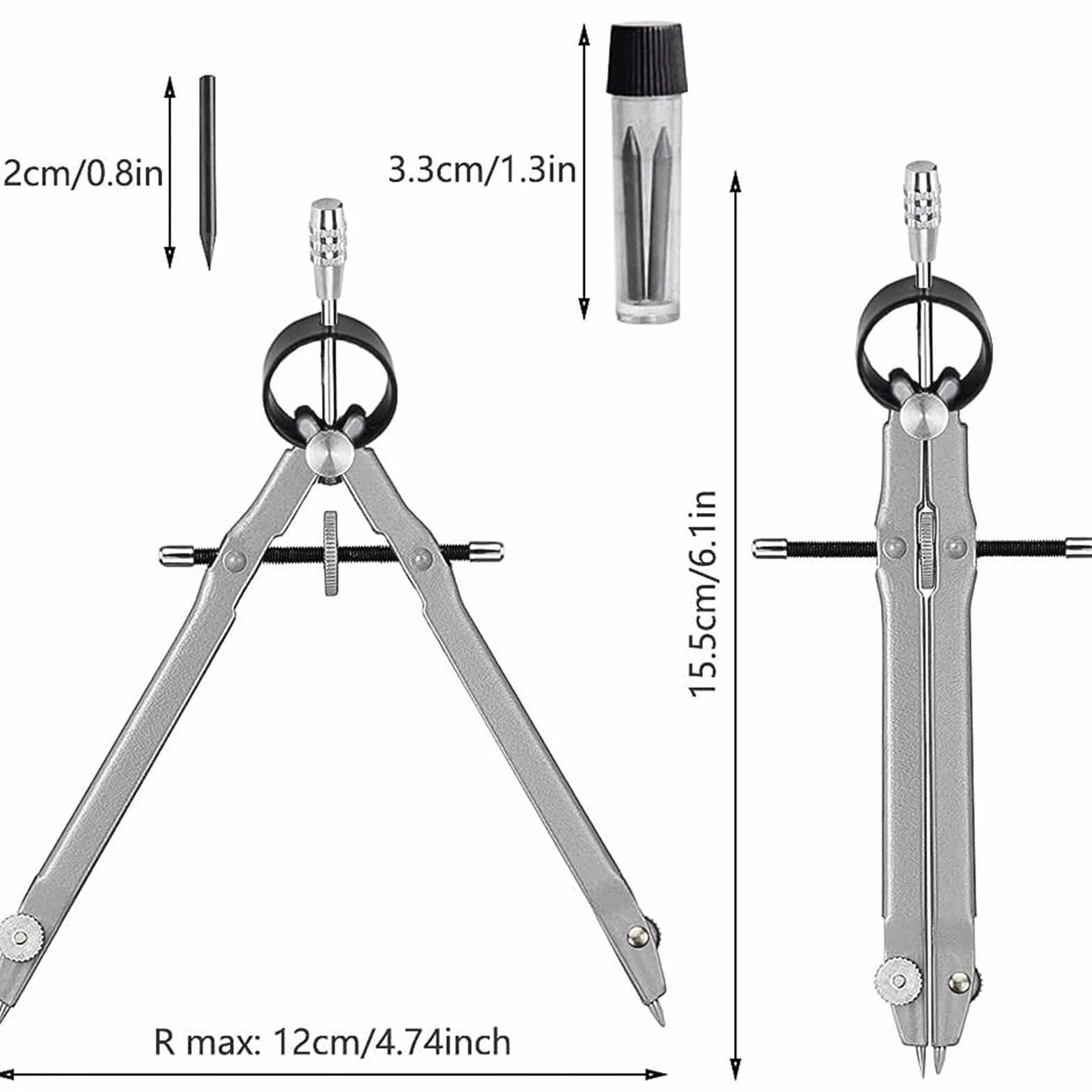 FYSL 2-częściowy profesjonalny zestaw cyrkla do geometrii, cyrkiel do geometrii dla szkoły podstawowej kompas do szybkiej regulacji z centralnym wrzecionem napędowym i zapasowymi przewodami dla uczniów szkół podstawowych