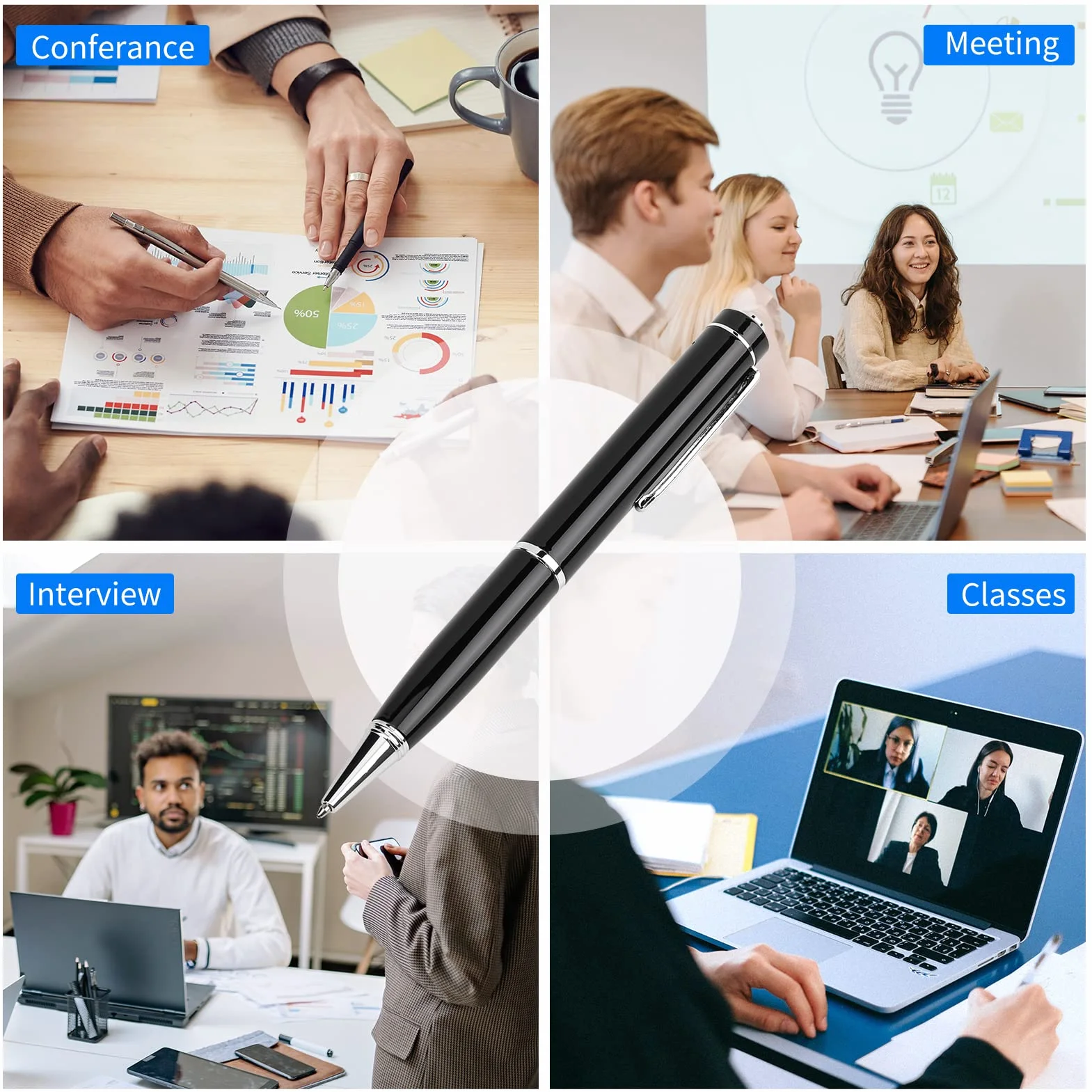 Dyktafon cyfrowy, cyfrowy dyktafon, pióro, aktywowany dźwiękiem, dyktafon, profesjonalny odtwarzacz muzyczny z kablem USB, zatyczka do uszu, do wykładu, spotkania, wywiadu
