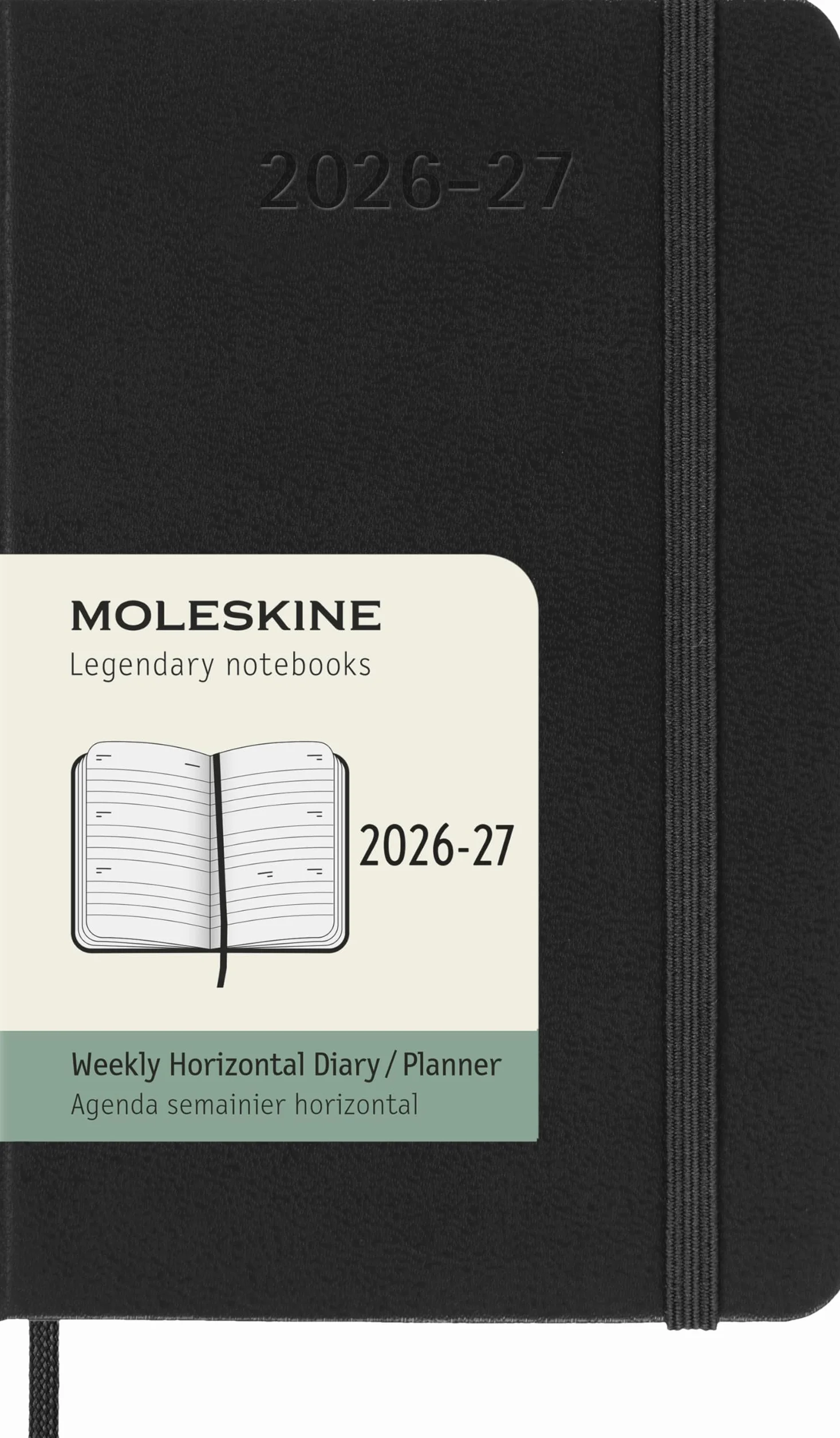 Moleskine Kalendarz tygodniowy 2026-2027 – 18-miesięczny planer poziomy z twardą okładką i zamknięciem na gumkę, kolor czarny, format kieszonkowy 9 x 14 cm