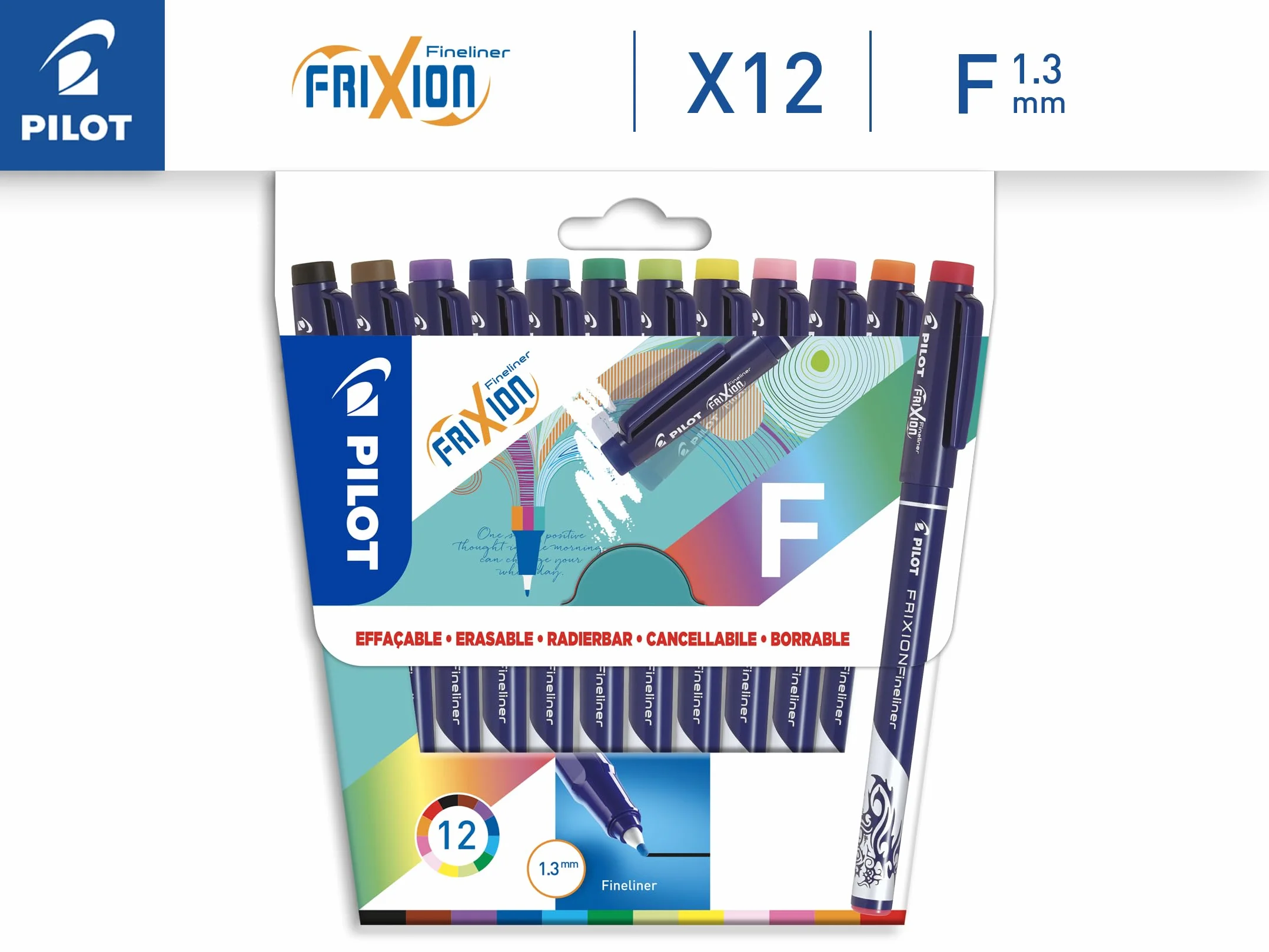 PILOT FriXion cienkopis, ścieralny, zestaw 12 sztuk, czarny/niebieski/czerwony/zielony/różowy/fioletowy/brązowy/żółty/pomarańczowy/babypink/jasnozielony/niebieski