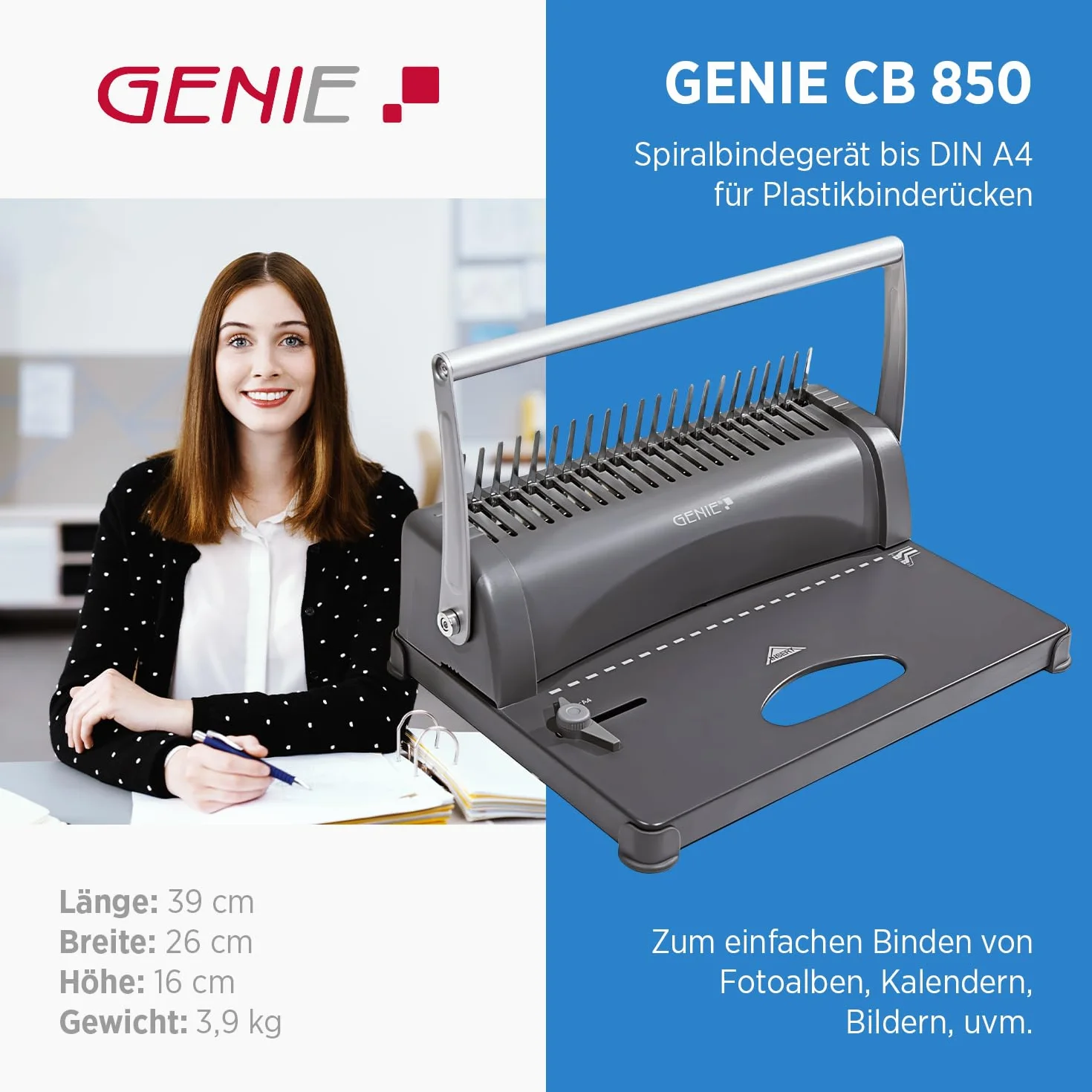 Genie CB 850 Bindownica Spiralna A4 Szary
