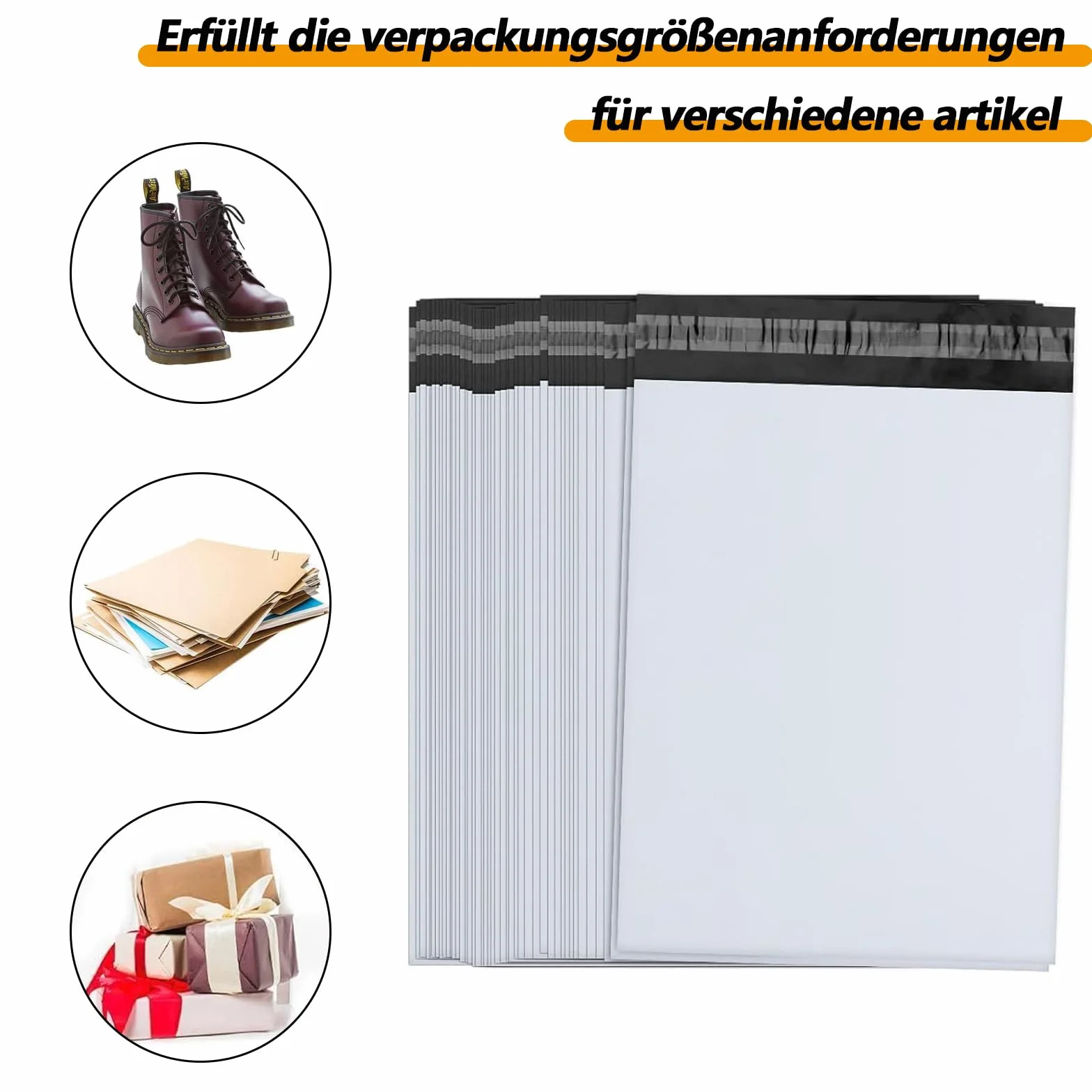 Torby wysyłkowe foliowe 90 sztuk S/M/L z zamknięciem samoprzylepnym wodoodporne
