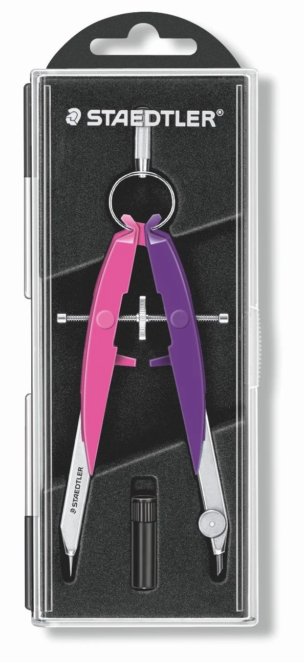 STAEDTLER Mars Comfort 556 00-N2 cyrkiel, cyrkiel geometryczny, etui z klapką, neonowy/różowo-fioletowy