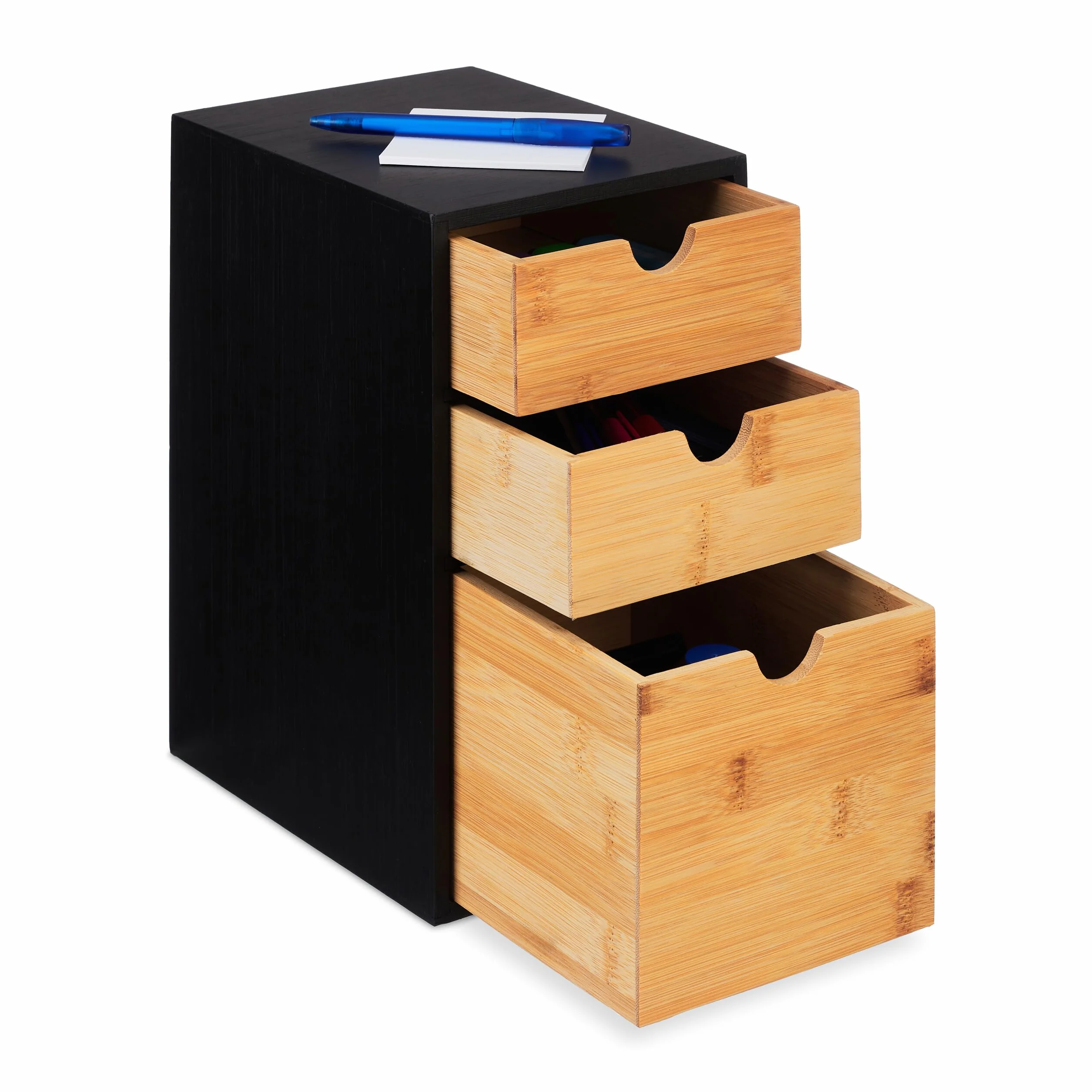 Relaxdays Organizer na biurko z szufladami bambus 3 szuflady 28x17x21,5 cm naturalny czarny