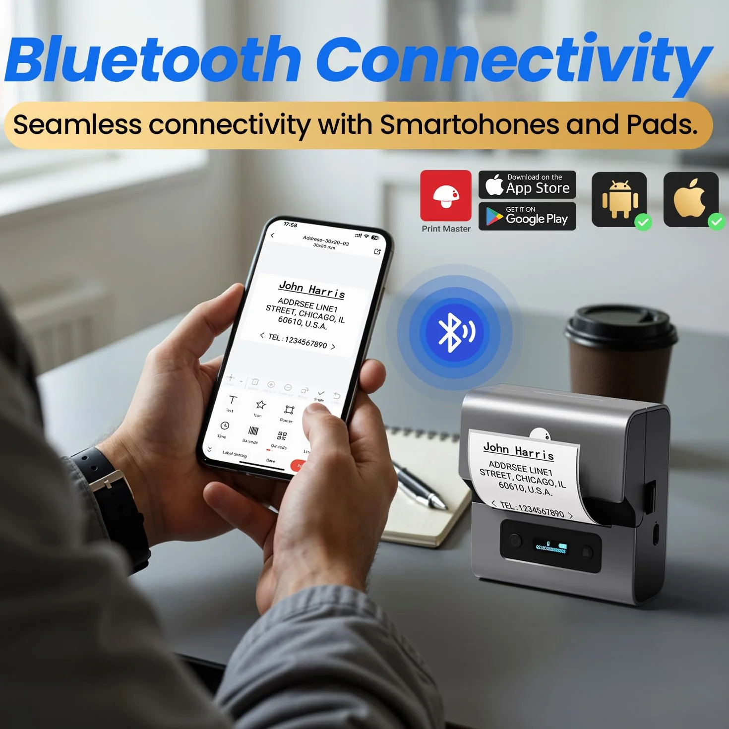 Phomemo M221 drukarka etykiet z 3 rolkami etykiet - Bluetooth drukarka etykiet, termiczna label printer do kodów kreskowych, sprzedaży detalicznej, zdjęć,odzieży,do systemów PC Android i iOS,Szara