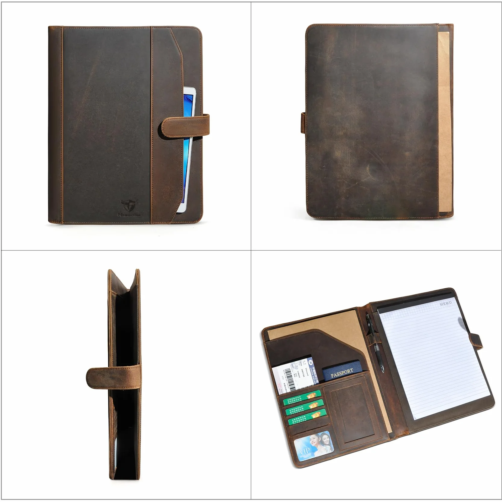 Crazy Horse Skórzane Padfolio, Legal Pad Organizer do Biura Biznesowego, Wznów Teczka, Notatnik do A4/Pad, 901 (901 Brązowy)
