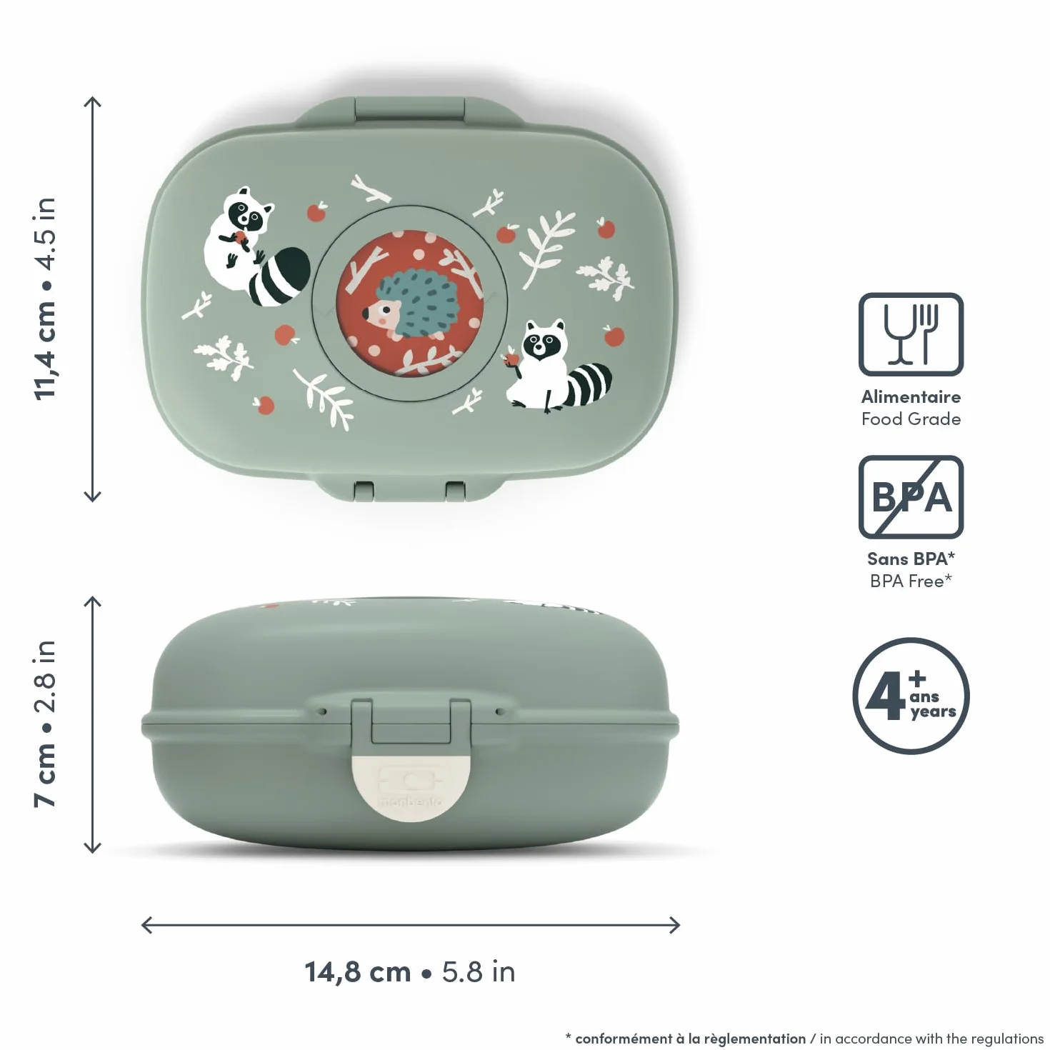 MONBENTO - Kids Snack Box MB Gram Raccoon - Boys & Girls - idealny na lunch lub przekąski w szkole/parku - BPA Free - Food Grade Safe - Zielony