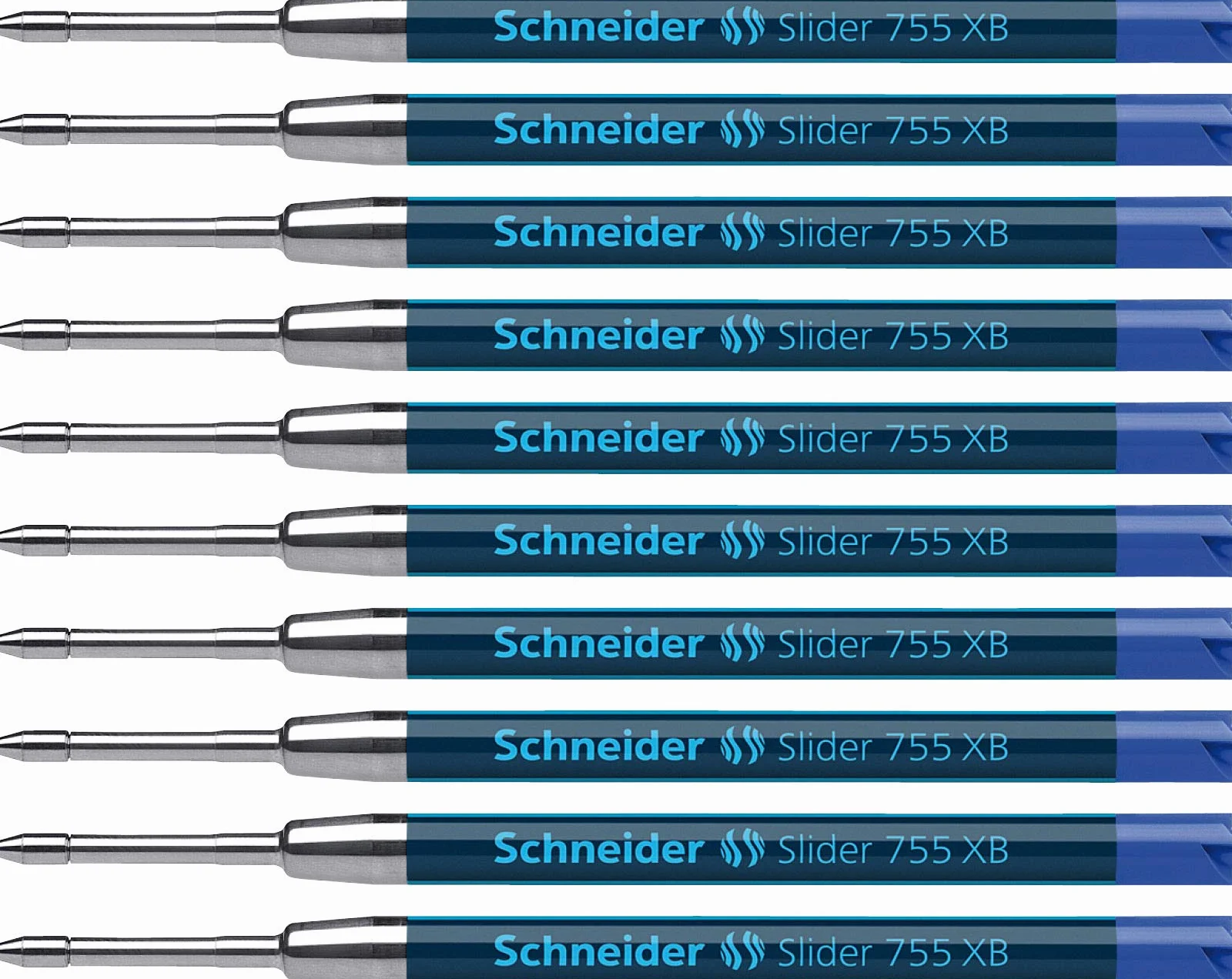 Schneider Slider 755 wkład do długopisu (technologia ViscoGlide, odporny na działanie dokumentów, XB = bardzo szeroki) opakowanie 10 sztuk, niebieski