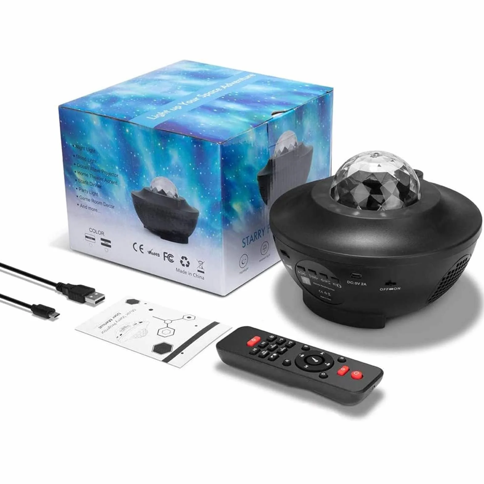 Projektor LED Gwiaździste Niebo z Pilotem, 3 w 1 Światło Galaktyki, Projektor Gwiazd z Głośnikiem Bluetooth/Ruchome Gwiazdy/360° Obracające Się Fale Oceanu dla Dzieci i Dorosłych, Imprezy Urodziny