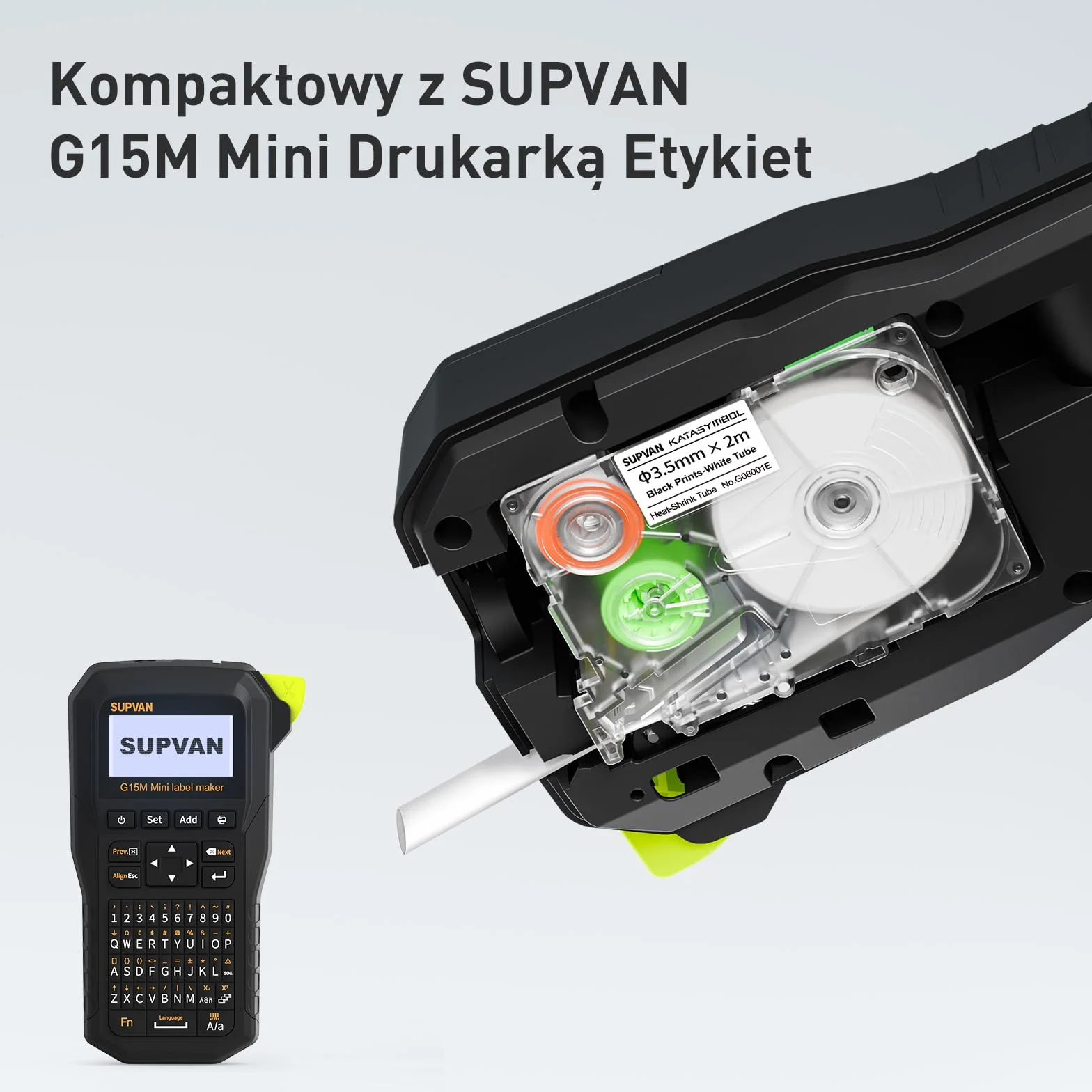 SUPVAN G15M Termokurczliwa Tuba Etykietująca ∅3.5 mm x 2 m Czarna Na Biały