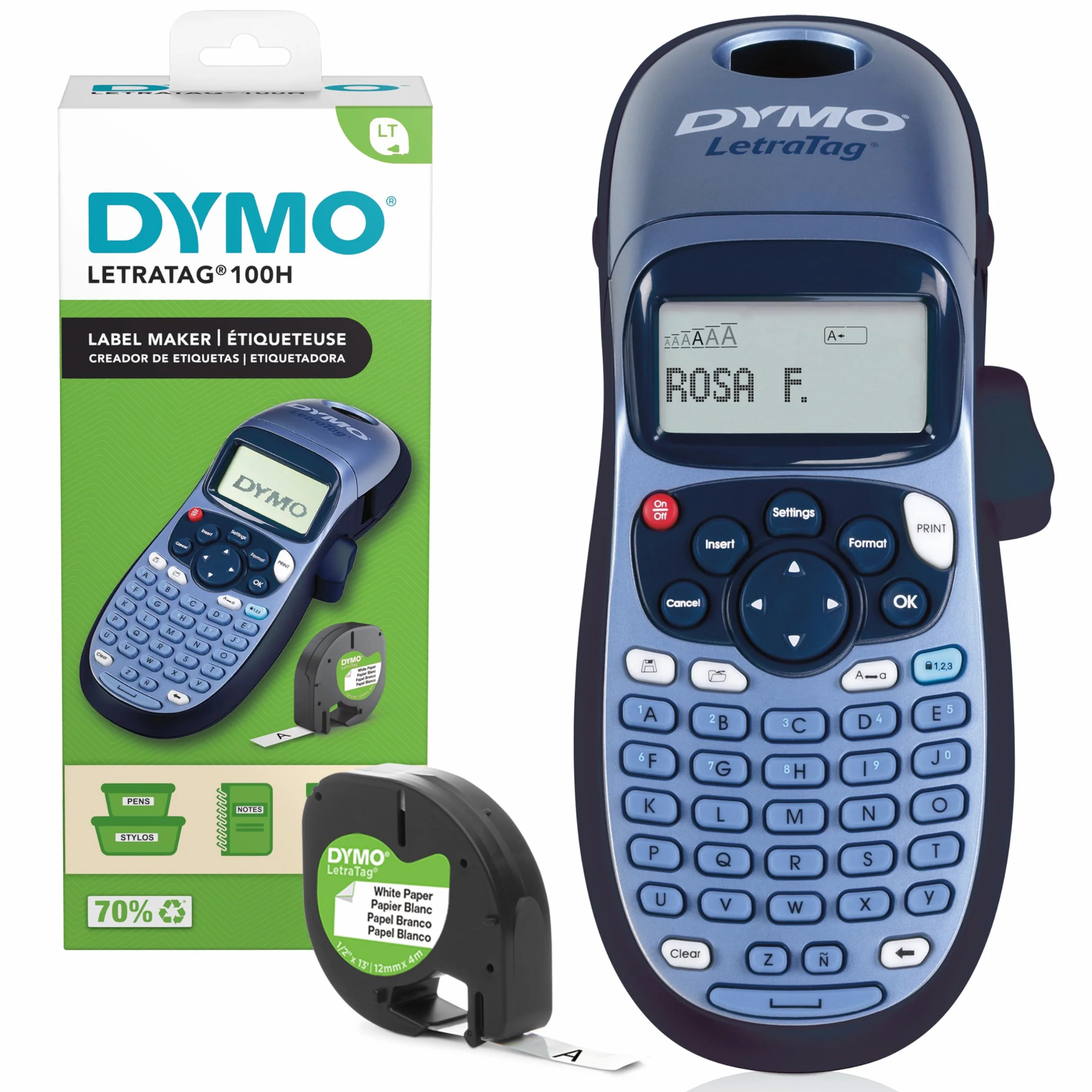Ręczna drukarka etykiet DYMO LetraTag LT-100H | Drukarka etykiet z klawiaturą ABC i łatwym w użyciu 13-znakowym wyświetlaczem LCD | Do domu lub biura
