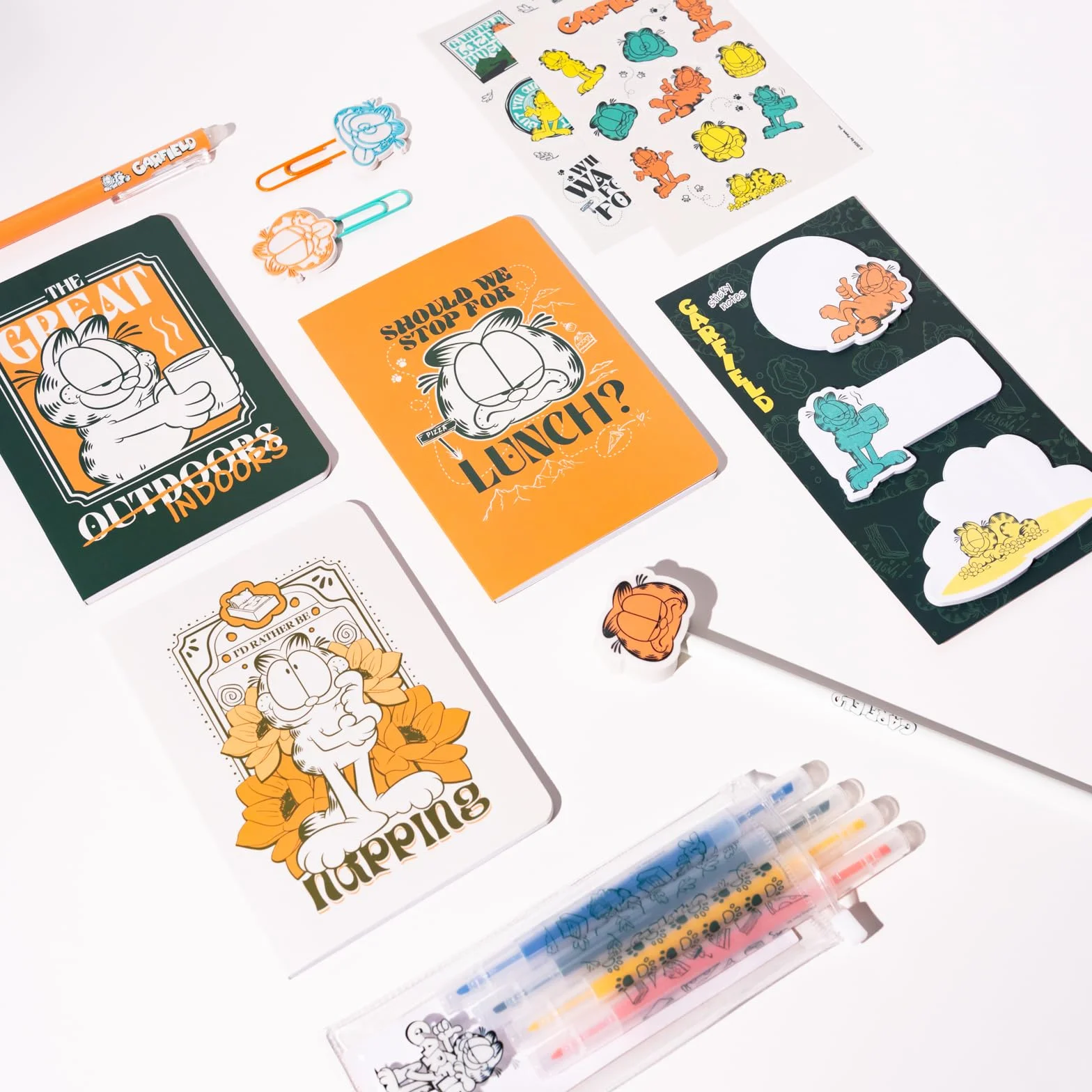 Grupo Erik Stationery Set - Garfield | Pencil Case With A6 Notebooks, Highlighters, Sticky Notes, Paper Clips, Stickers, Pen, Pencil | Garfield Gifts For Cat Lovers