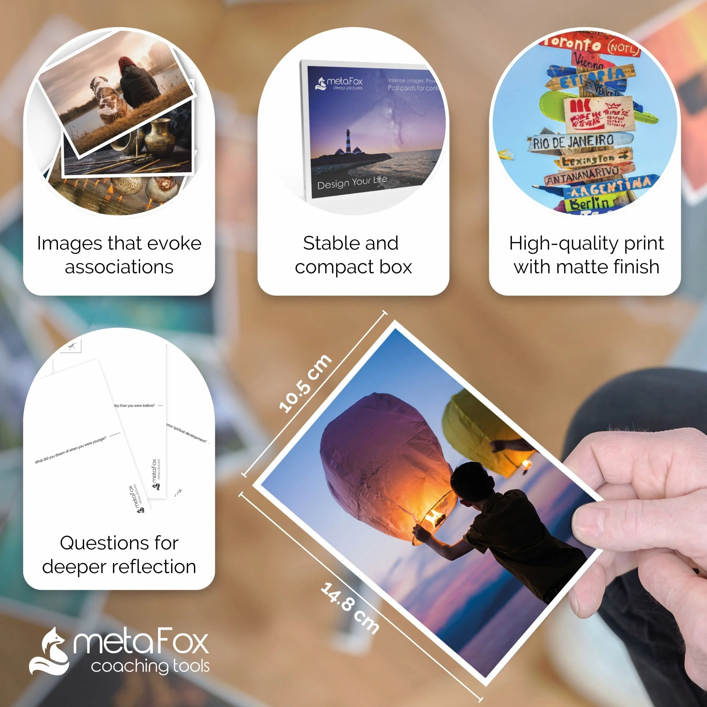 metaFox Life Design pocztówki, zestaw 52 kartek do coachingu i rozwoju osobistego