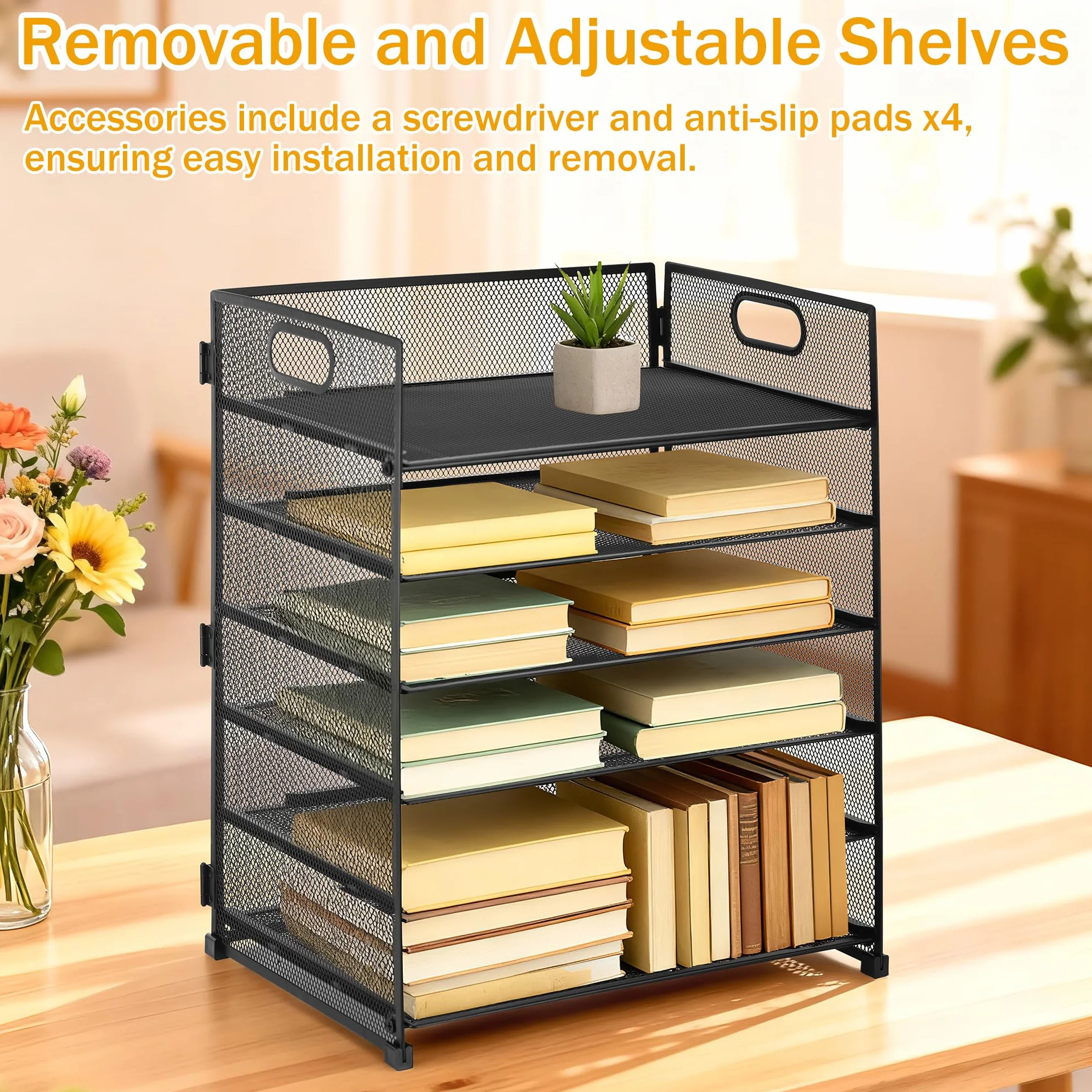 JIANTA Organizer na biurko z metalowymi szufladami, 6-piętrowa szuflada na listy i dokumenty A4, czarny organizer na biurko z metalowym uchwytem, organizer szufladowy 32x23x40cm, akcesoria biurowe na