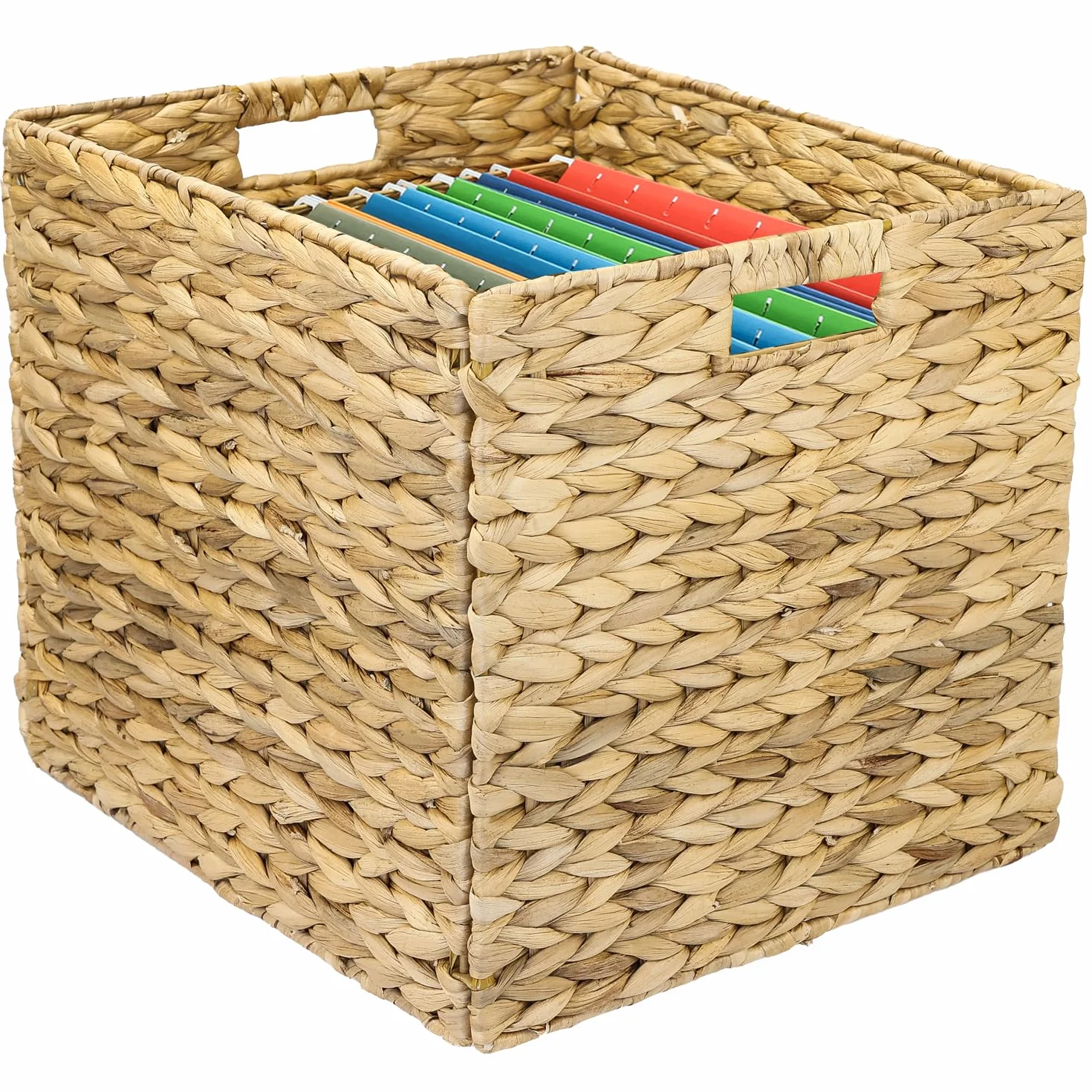 HMF Kosz do przechowywania pasujący do Kallax do wiszących rejestrów DIN A4, pleciony kosz z hiacyntu wodnego | 33 x 38 x 32 cm