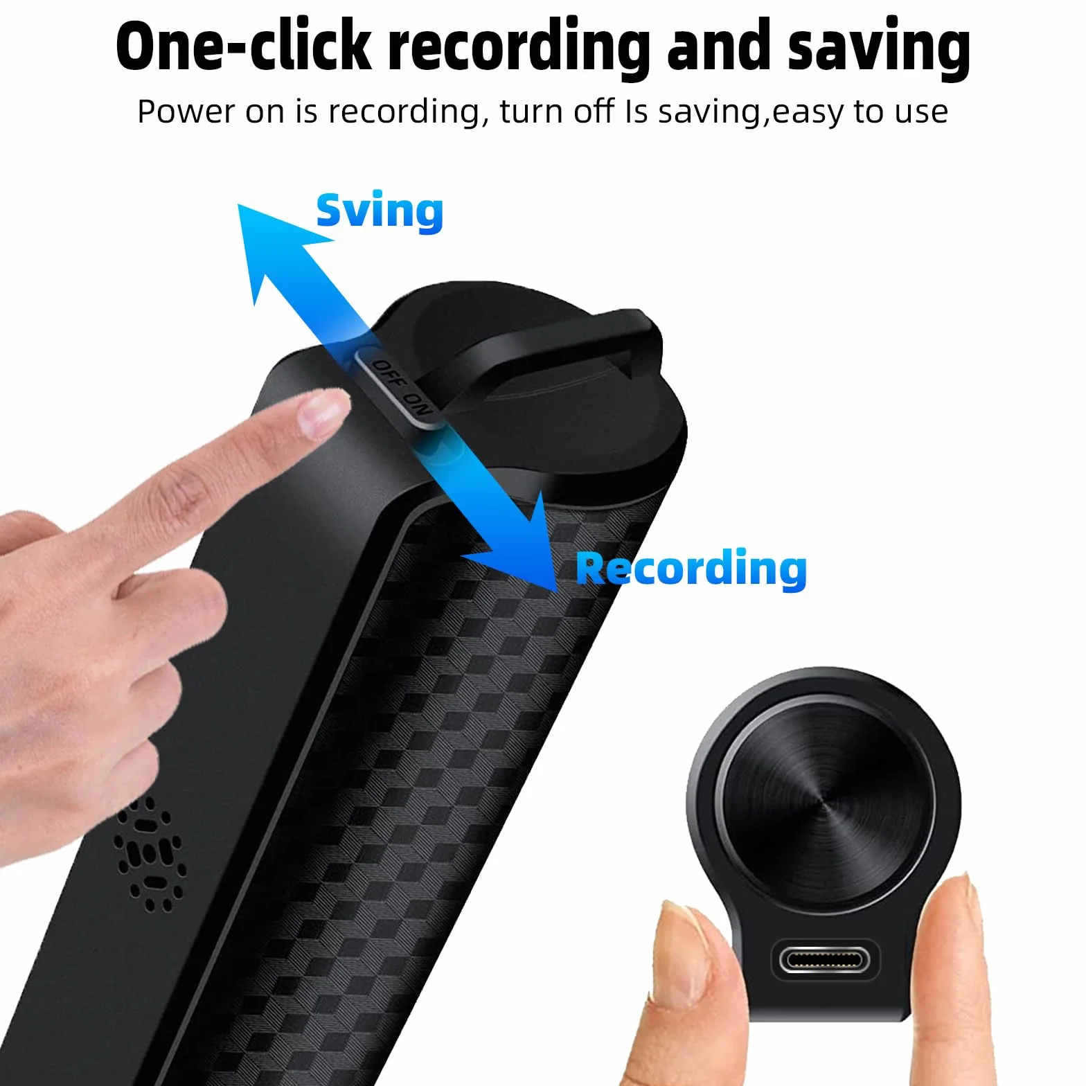 Dyktafon magnetyczny, nagrywarka z nagrywaniem trwałym przez 30 dni, mini dyktafon, możliwość ponownego ładowania przez USB, nagrywanie One Touch, sterowanie głosem, dyktafon mini
