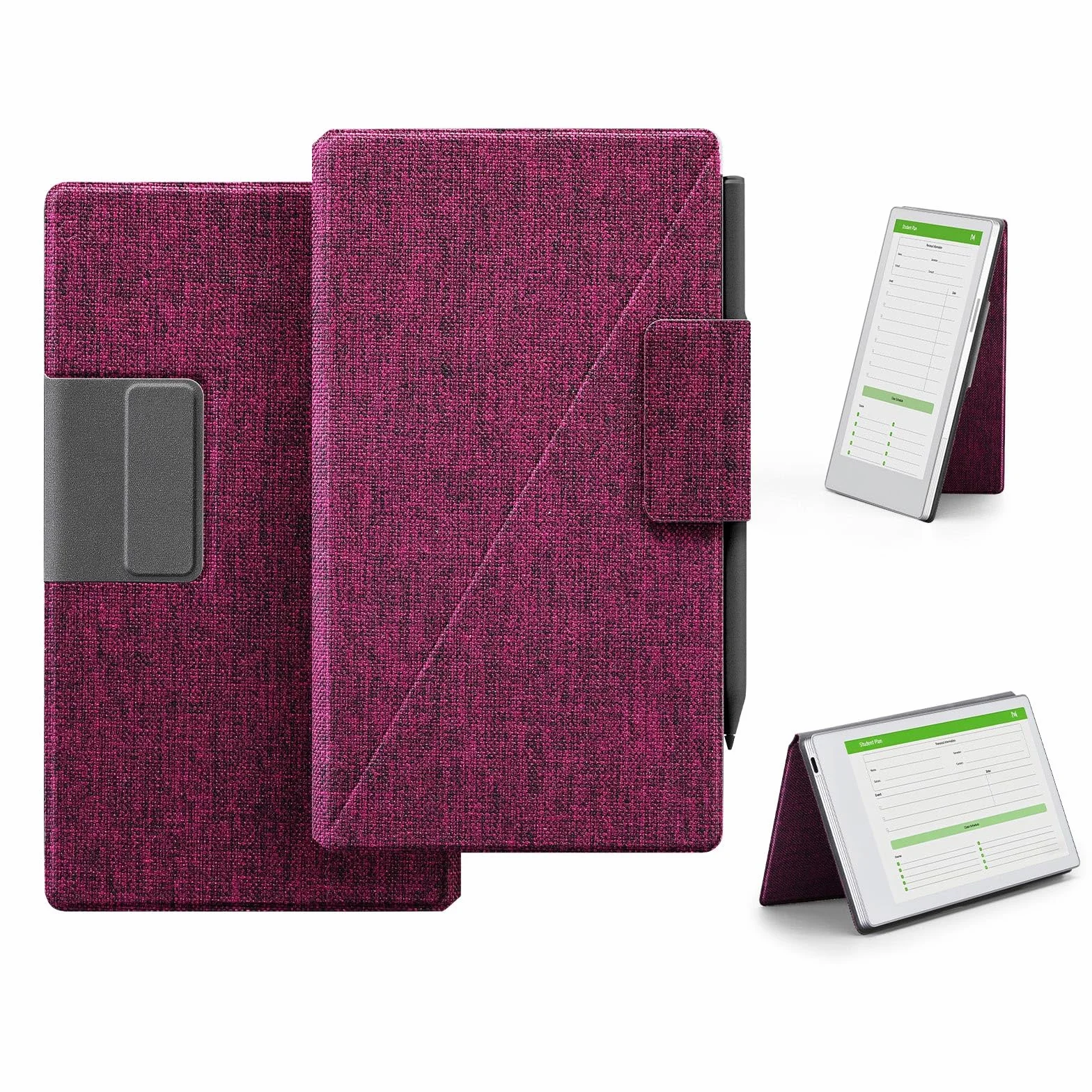 Etui z magnetycznym podstawnikiem na Remarkable Paper Pro Move, folio z mozaikowym tkaniem, składana holderka na długopis z tyłu, auto wake/sleep, wyściełka mikrofibrowa, silny magnes (Bordowy)