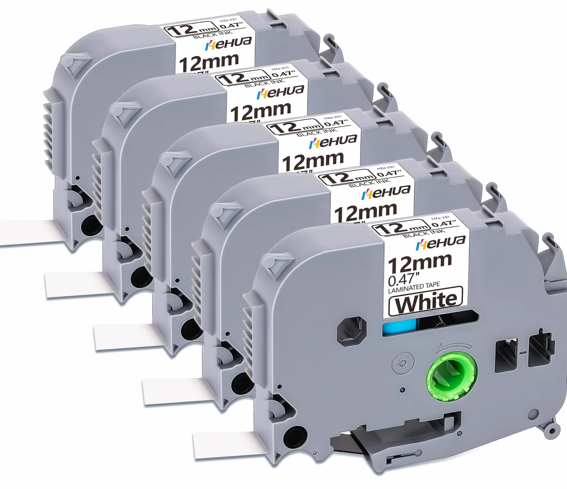 5x Hehua Kompatybilny z Taśmami Brother TZe-231 P-Touch Taśma Tz 12mm 0,47 Czarno na Białym Zamiennik Taśmy do Etykietowania Brother pt-1000 p touch Cube h105 h100lb H107B 1010 1280 h100r d200 d400