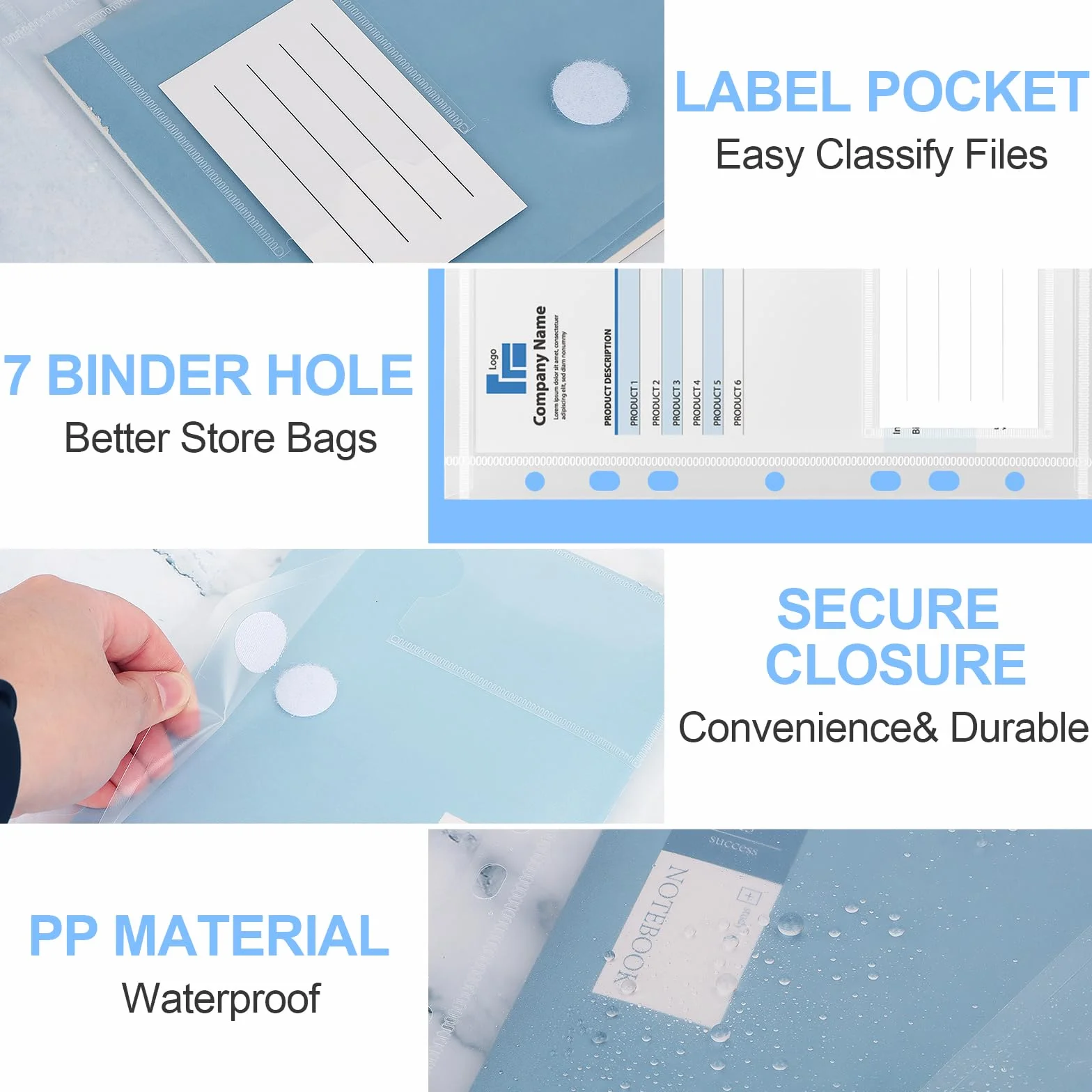 35 sztuk toreb na dokumenty A5, wodoszczelne teczki na dokumenty, 7 perforowanych krawędzi, teczki kolekcjonerskie z kieszenią na etykiety, przezroczyste teczki do organizacji dokumentów, artykułów