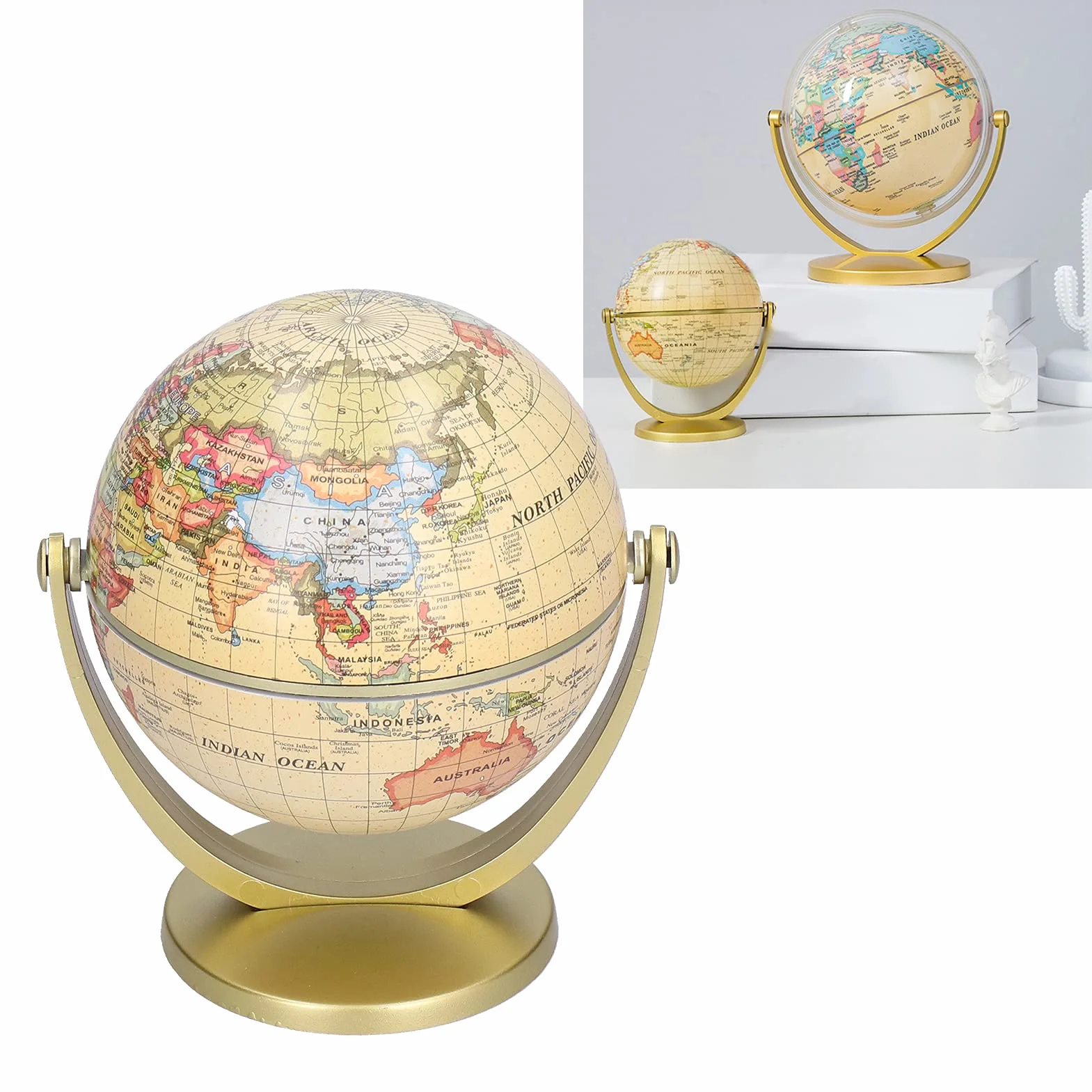 Spinning World Globe - English Edition Earth Geography for University, School, Home and Office