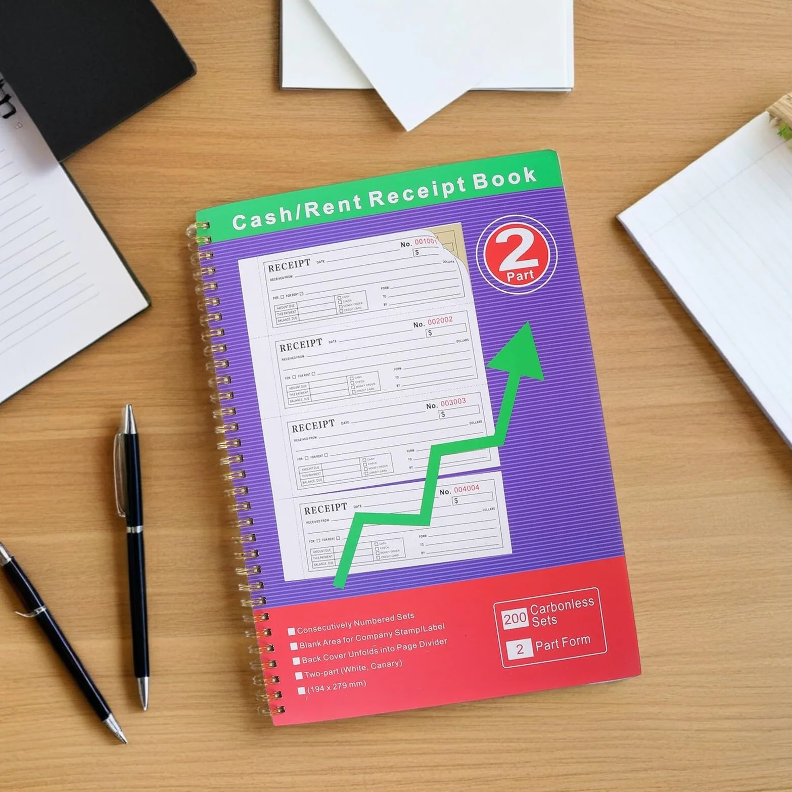 200 Zestawów Professional Two-part Cash Rent Receipt Book for Small Business Portable Invoice Receipt Organizer for Order Management And Expense Tracking