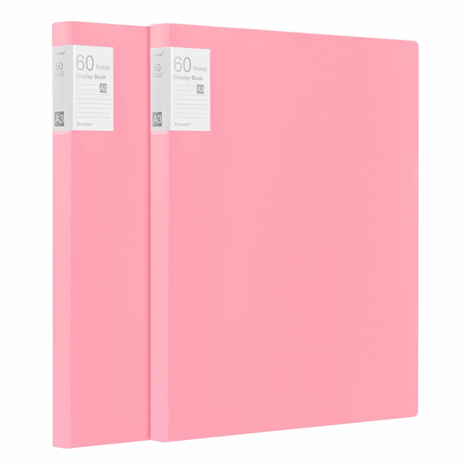 2 sztuki A3 albumu prezentacyjnego, album w formacie A3, z 60 przezroczystymi pokrowcami na 120 arkuszy, do dzieł sztuki, dokumentów, portfolio, kolor różowy