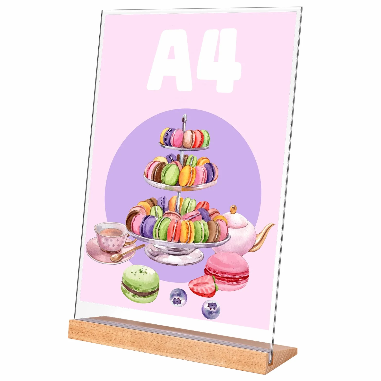 Yoosso Stojak na stół A4 akrylowy dwustronny z drewnianą podstawą 21x30 cm
