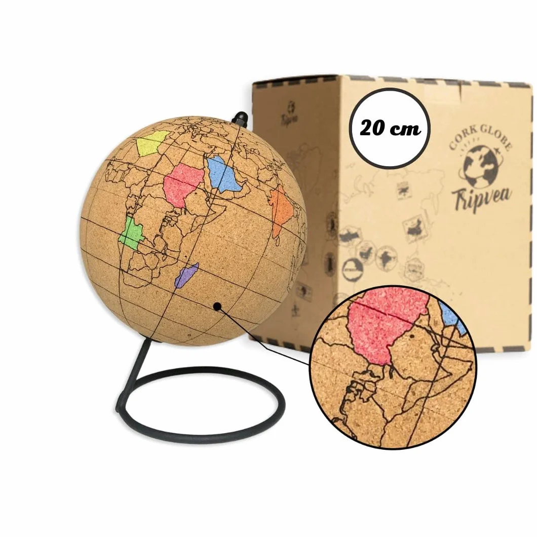 Marker Globus 20 cm - Kolorowanka Vintage Korek - Dekoracja tematyczna Podróży - Oryginalny i kreatywny pomysł na prezent dla fanów geografii