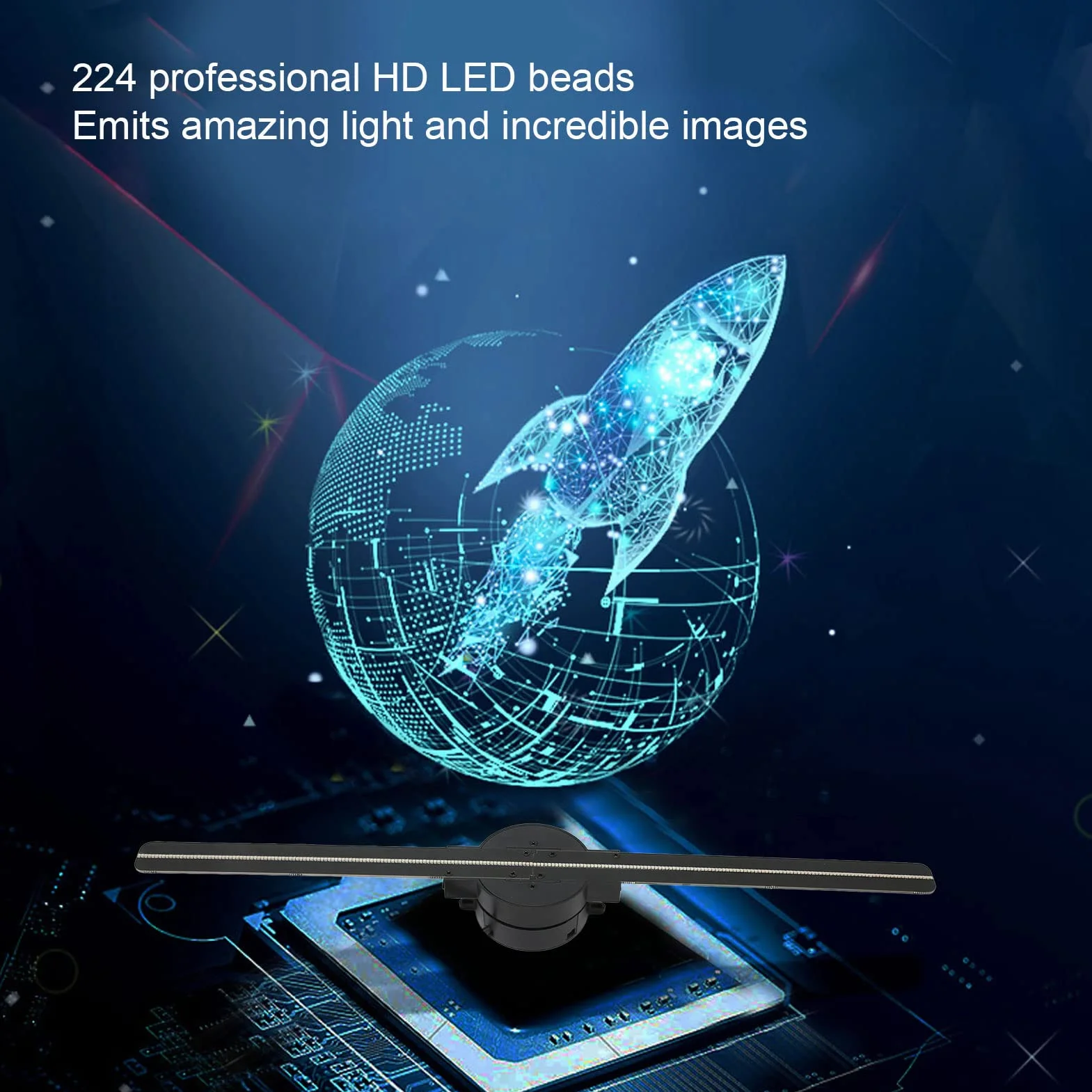 Hologramowy wentylator 3D, rozdzielczość 2000 x 224, holograficzny wentylator WiFi, projektor hologramowy, regulowany kąt świecenia z 224 diodami LED, do 10 barów sklepowych (wtyczka EU