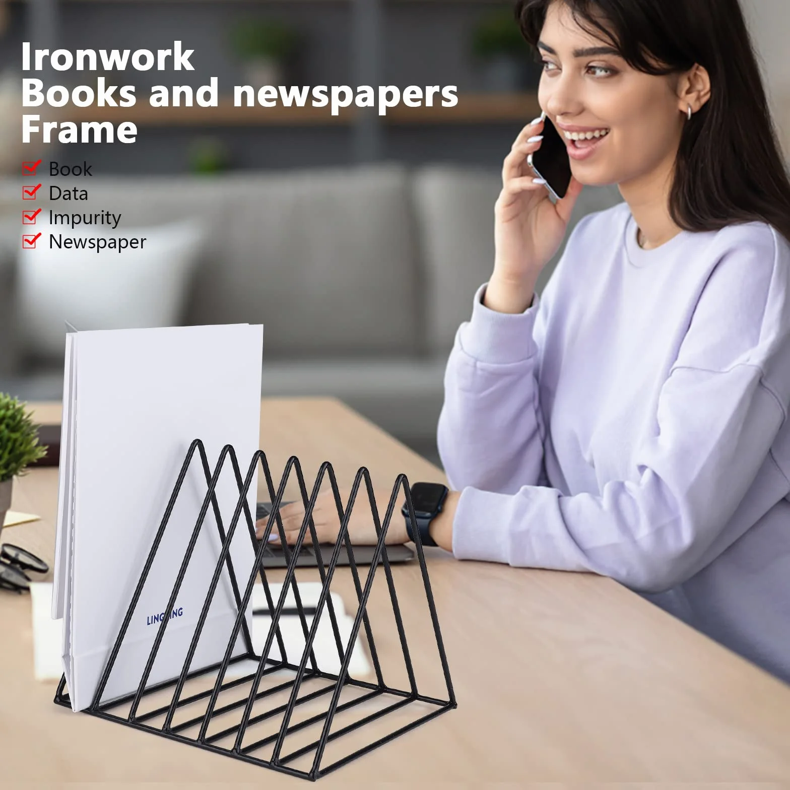 Stojak na książki metalowy trójkąt 7 miejsc organizer do biura gazety magazyny