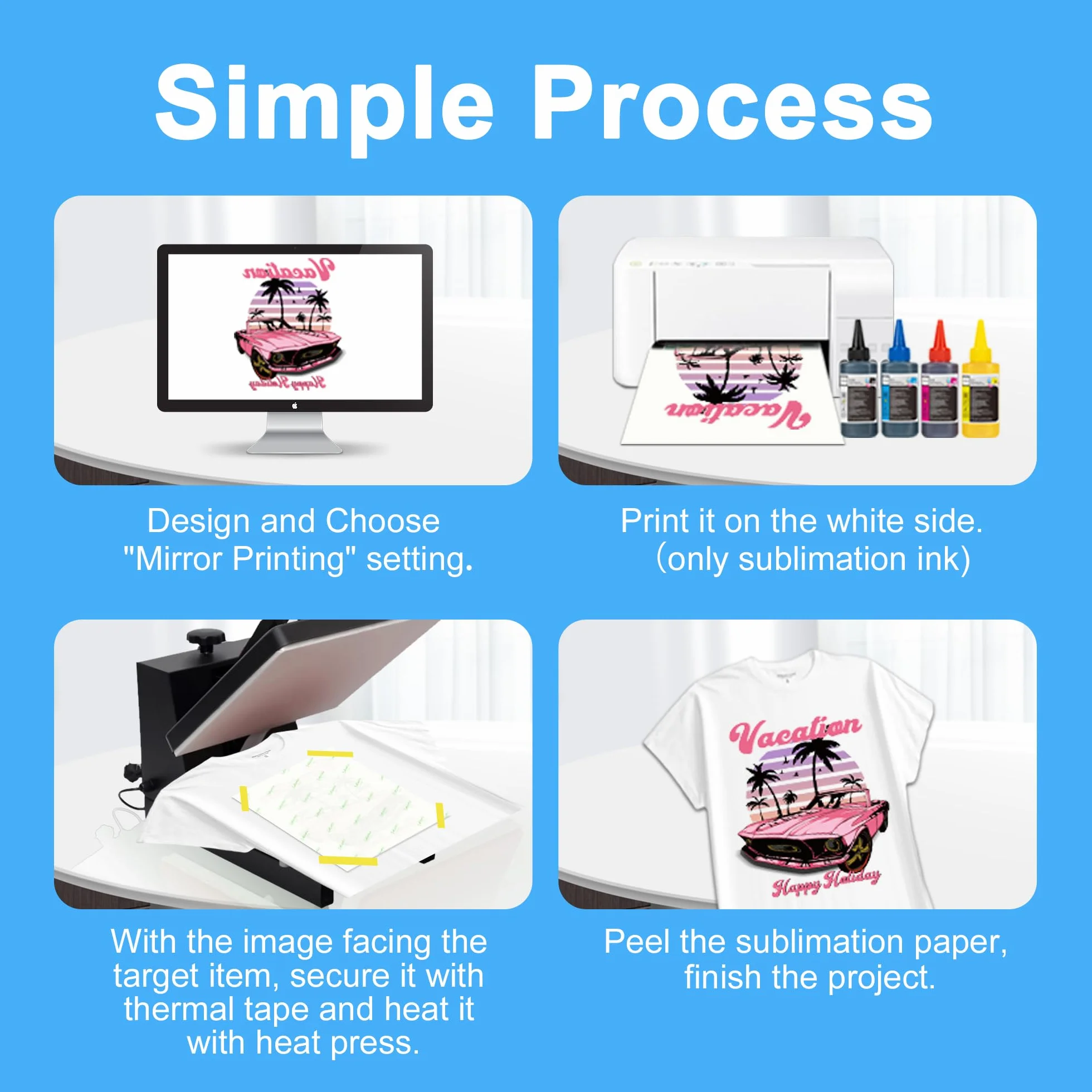 LCL Papier do sublimacji A3, 420 x 297 mm, 120 g/m² (110 arkuszy), kompatybilny z drukarkami sublimacyjnymi EPSON, SAWGRASS, RICOH, Brother
