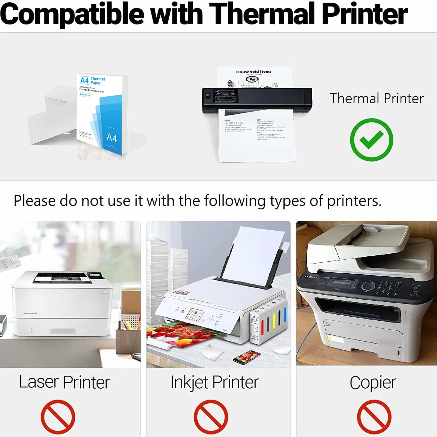 Papier termiczny A4 do Phomemo M08F, Brother PJ762/PJ763MFi, HP RT MT800, 200 arkuszy, 210x297 mm