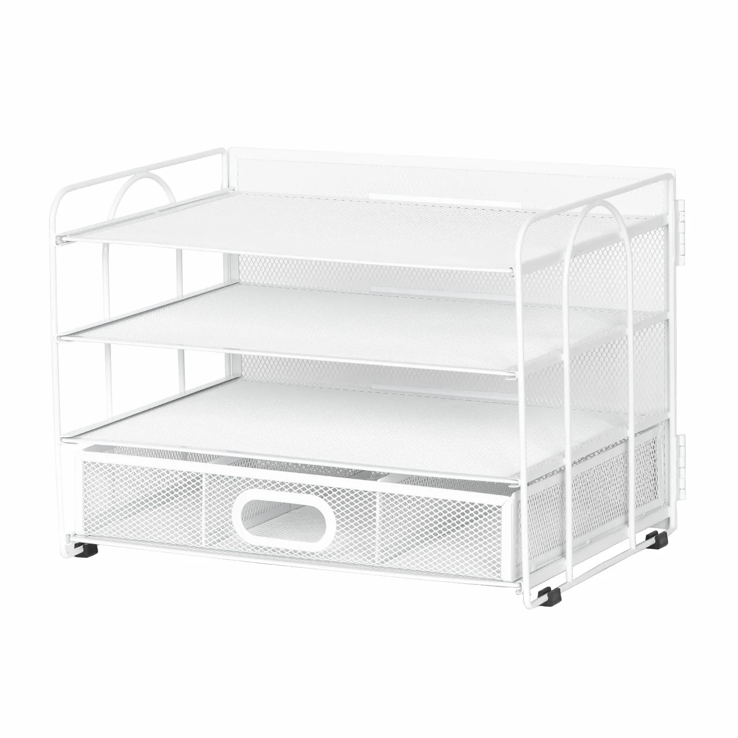 EasyPAG Organizer na Biurko A4 4 Przedziały Metal Siatka,Taca na Czasopisma,Półka na Listy,Stojak na Dokumenty z Szuflada do Domu & Biura,Biały