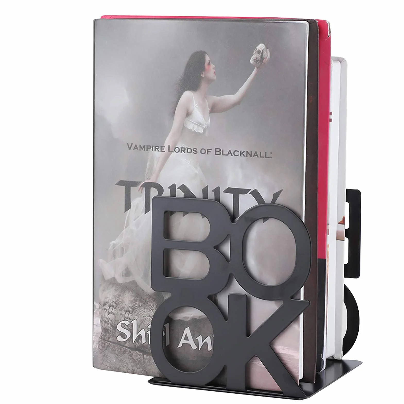 1 para Znaków Książki Kształt Książka Kończy się Szałwia Zielona Bookends Stojak na Książki Metalowe Bookends do Szkoły Wystrój Stołu Domowego (Czarna para 140 mm)