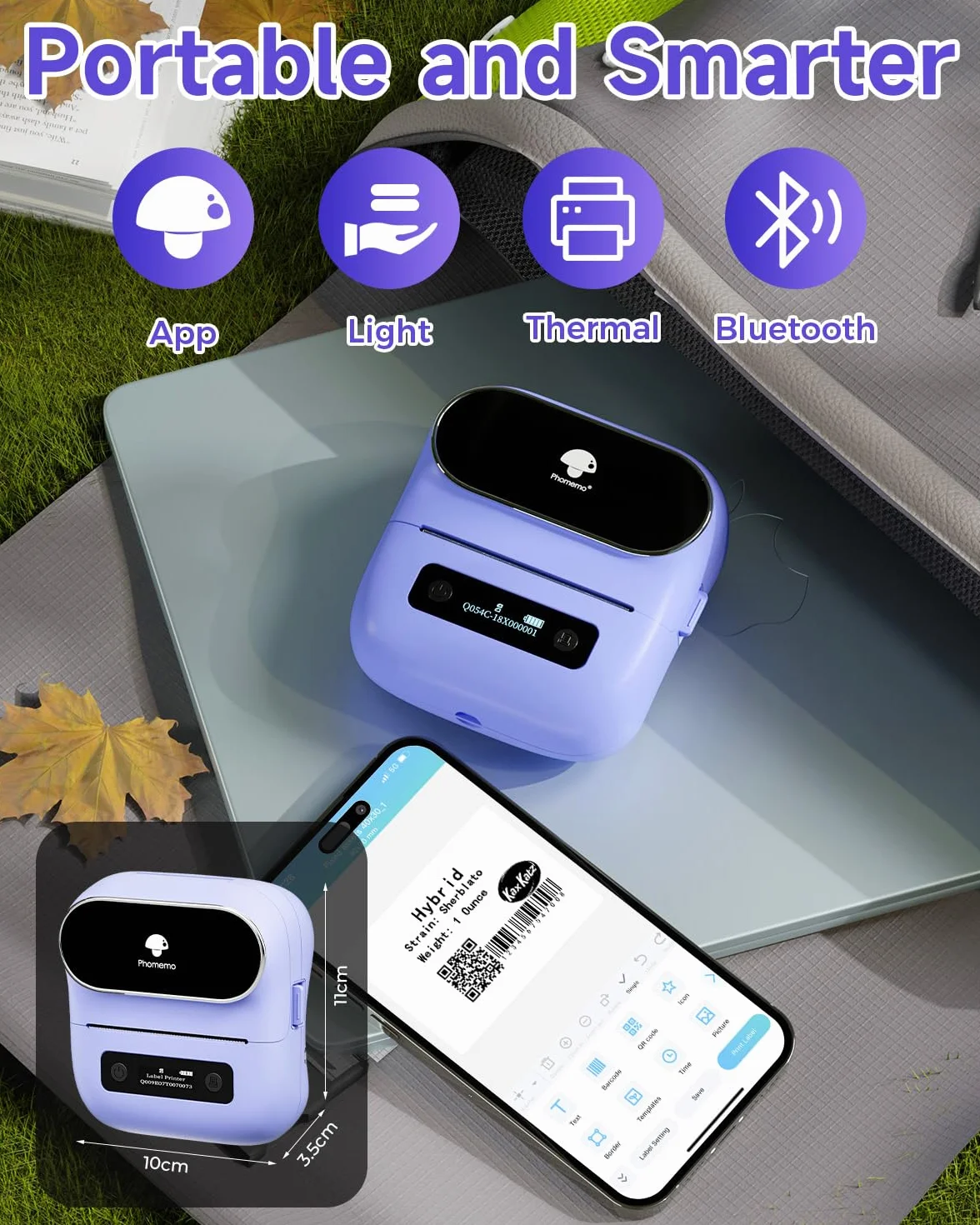 Phomemo M220 termiczna drukarka etykiet Bluetooth przenośna bezprzewodowa fioletowa