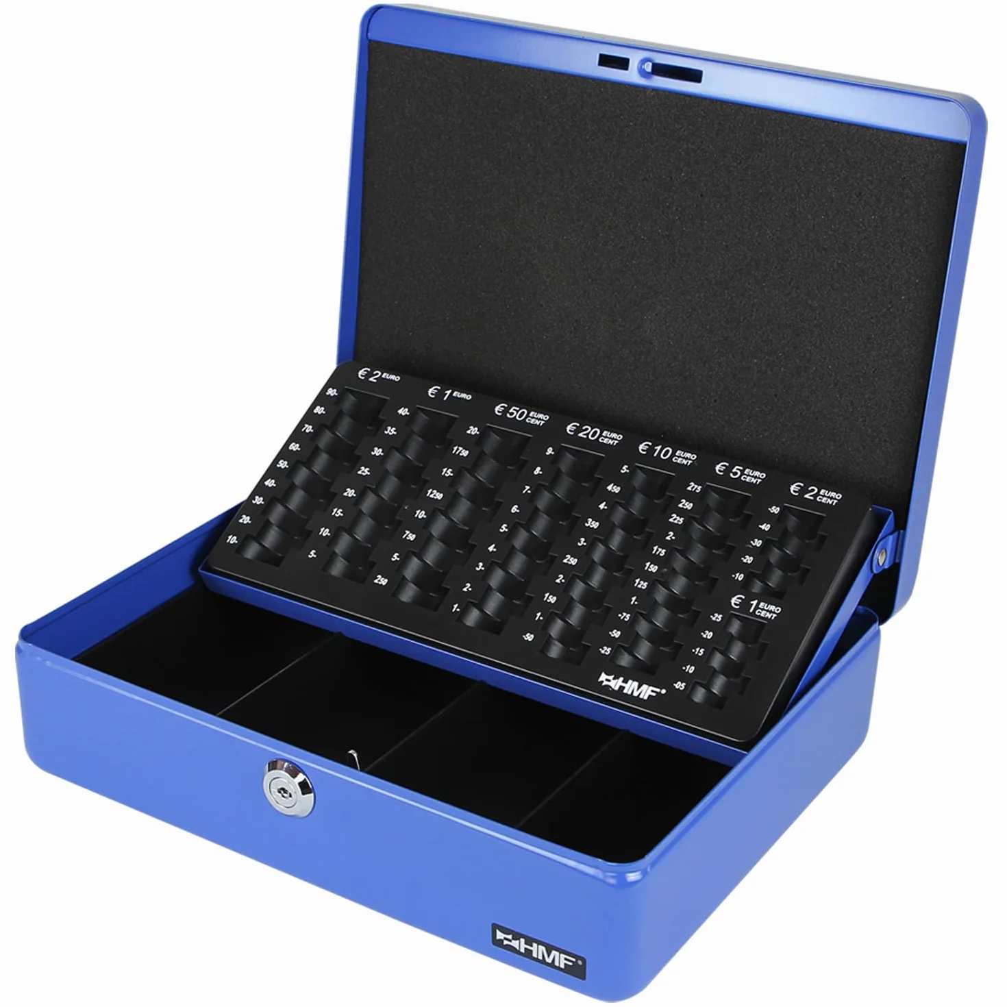 HMF 10015-05 kasetka na pieniądze z tacą na monety euro 30 x 24 x 9 cm, niebieska
