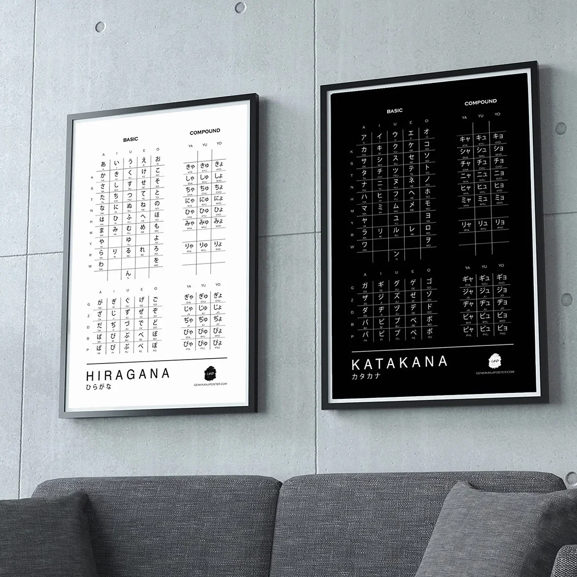 Genki Kanji Poster Wykresy hiragana i katakana do nauki języka japońskiego (28 x 43 cm laminowane wydruki, nieoprawione) (Hiragana + Katakana Combo Pack)
