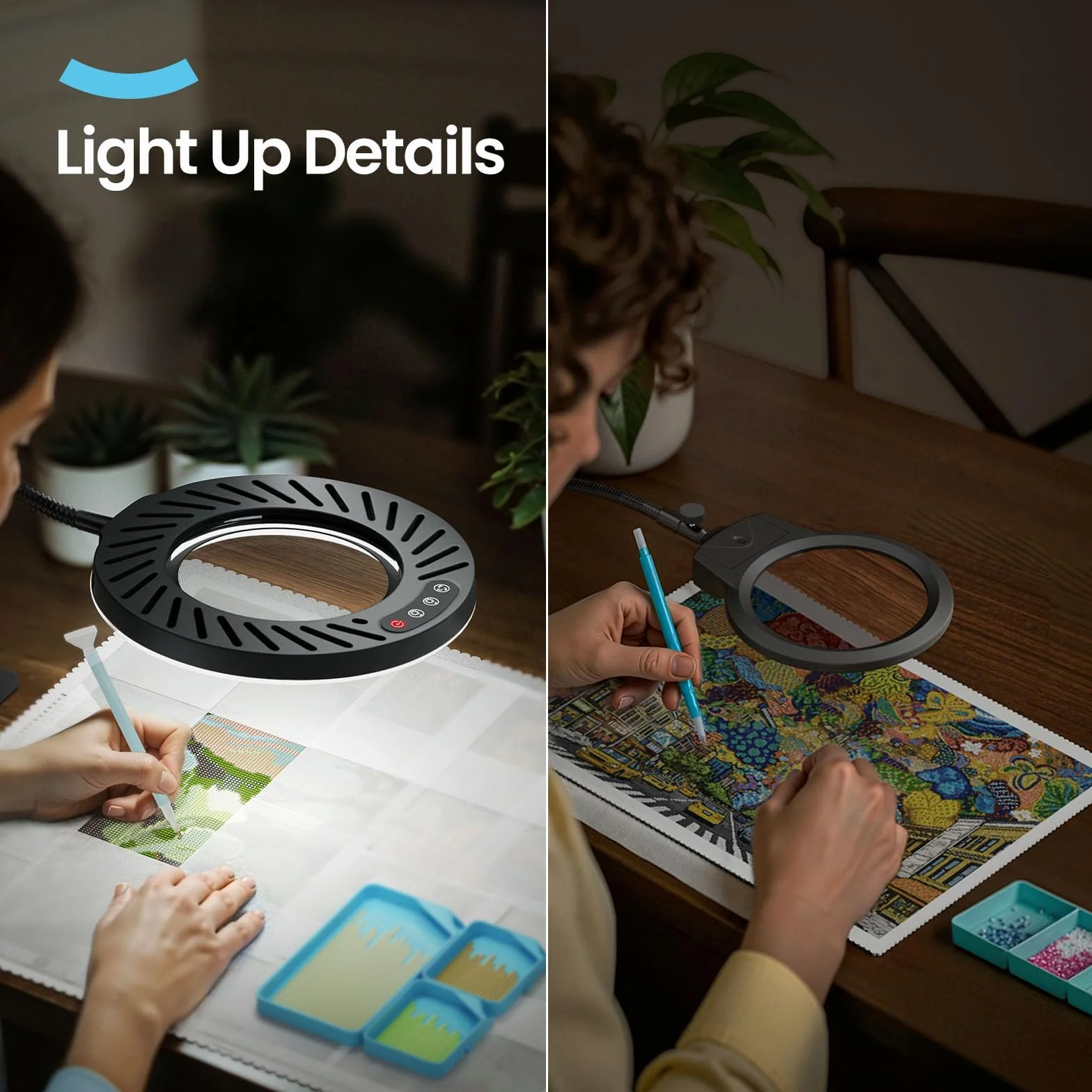 ARTDOT 10 x szkło powiększające ze światłem i podstawką, 144 diody LED, lampa biurkowa z 5 temperaturami barwowymi i 9 poziomami regulacji jasności, do diamentowych akcesoriów artystycznych, hobby