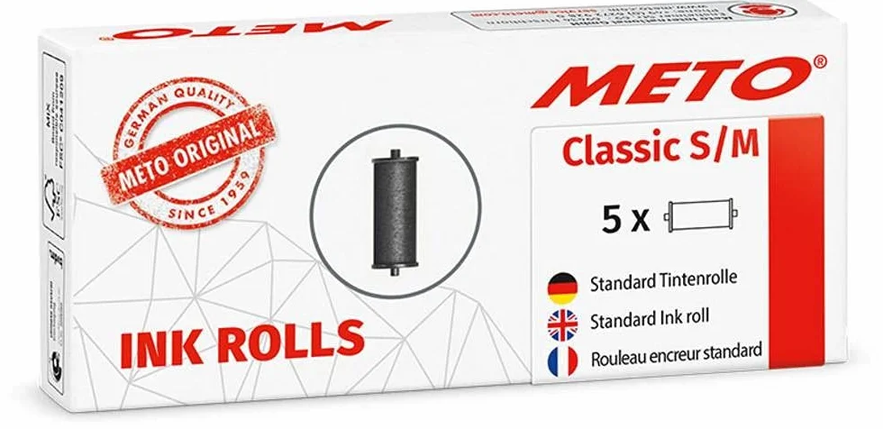 METO Rolki malarskie do METO Classic S & M/ProLine S & M, profesjonalne znaczniki 9506060 (do etykiet 26 x 12 mm i 26 x 16 mm) 5 sztuk, czarne